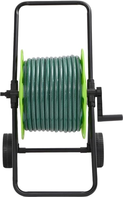 Slangwagen met 30 m tuinslang, trommel van verzinkt staal, inclusief 4-delige aansluitset voor tuin en zwembad, groen — afbeelding 2