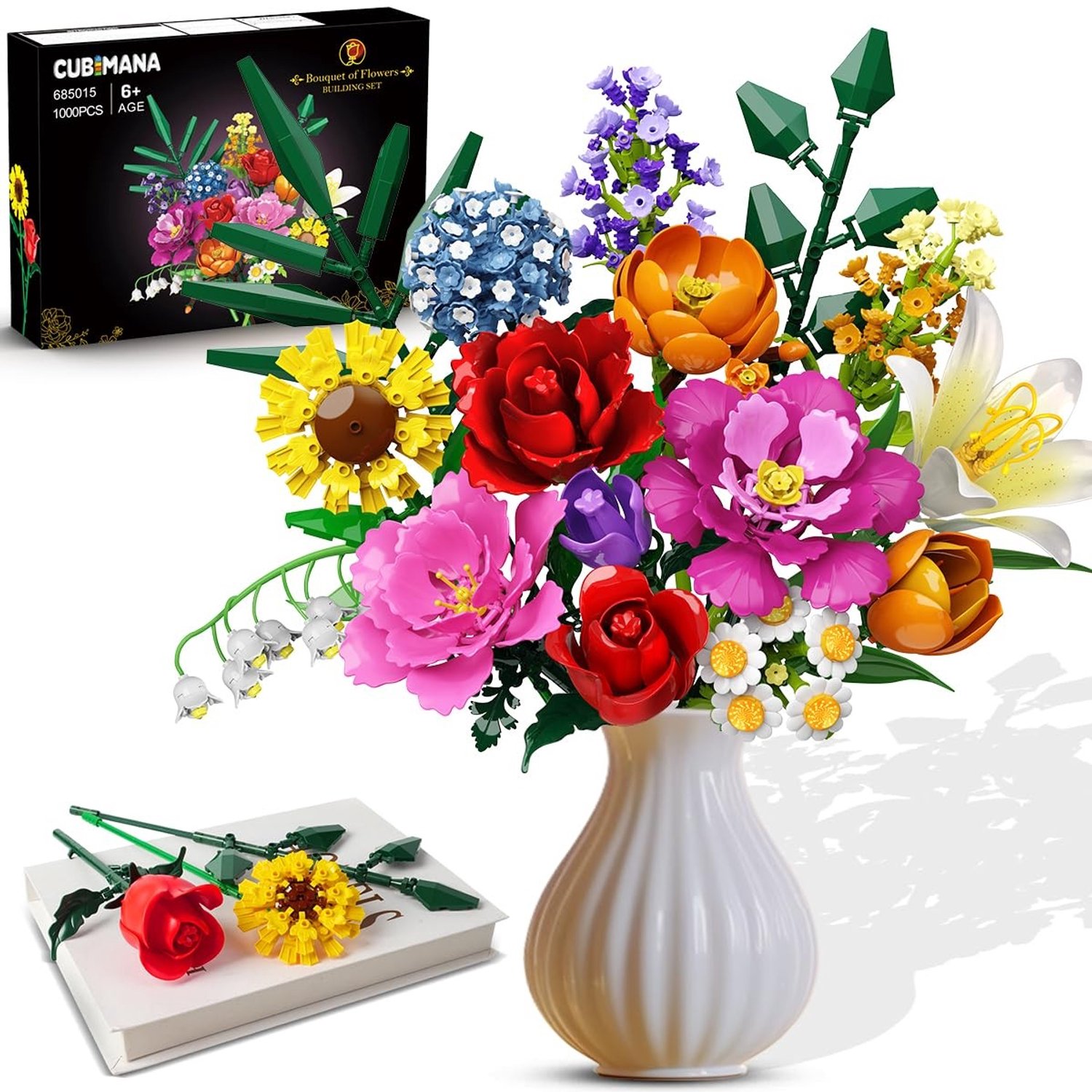 CUBIMANA Bloemboeket Bouwset met 15 Kunstbloemen