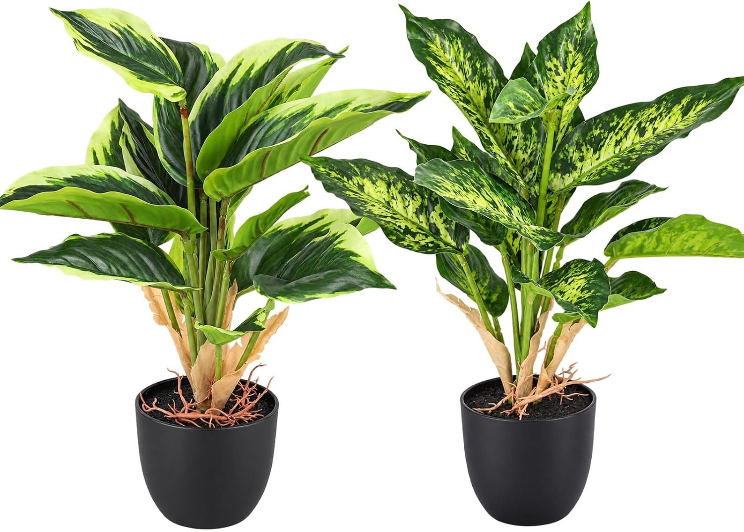 Kunstmatige potplanten, 2 stuks, decoratieve kunstplanten met groene bladeren, voor badkamer, kantoor, keuken, slaapkamer, woondecoratie