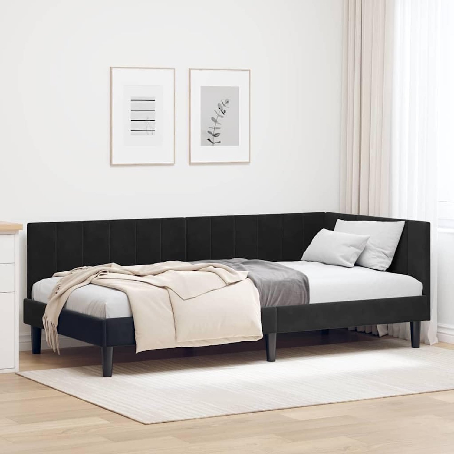 L vormig dagbed slaapbank Zwart 90 x 200 cm
