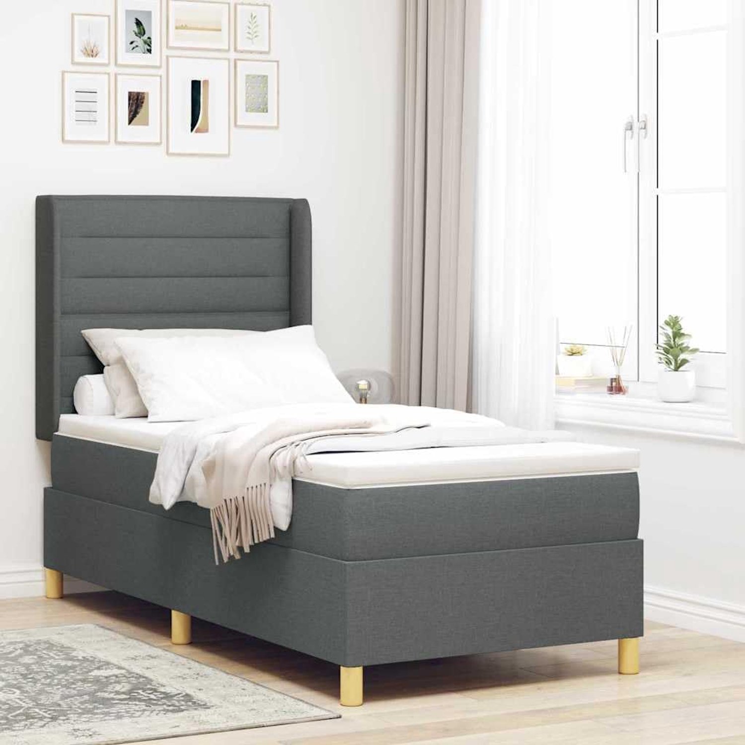 Verstelbaar Hoofdbord Modern Boxspring 90x200 Donkergrijs