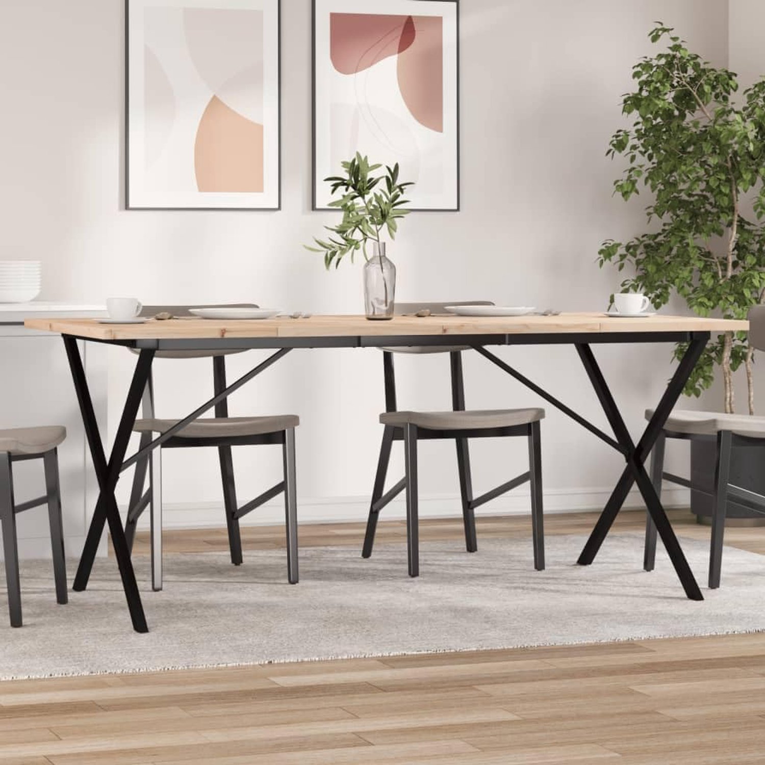 Grenenhout X vormige structuur eettafel 180 x 90 x 75 5 cm