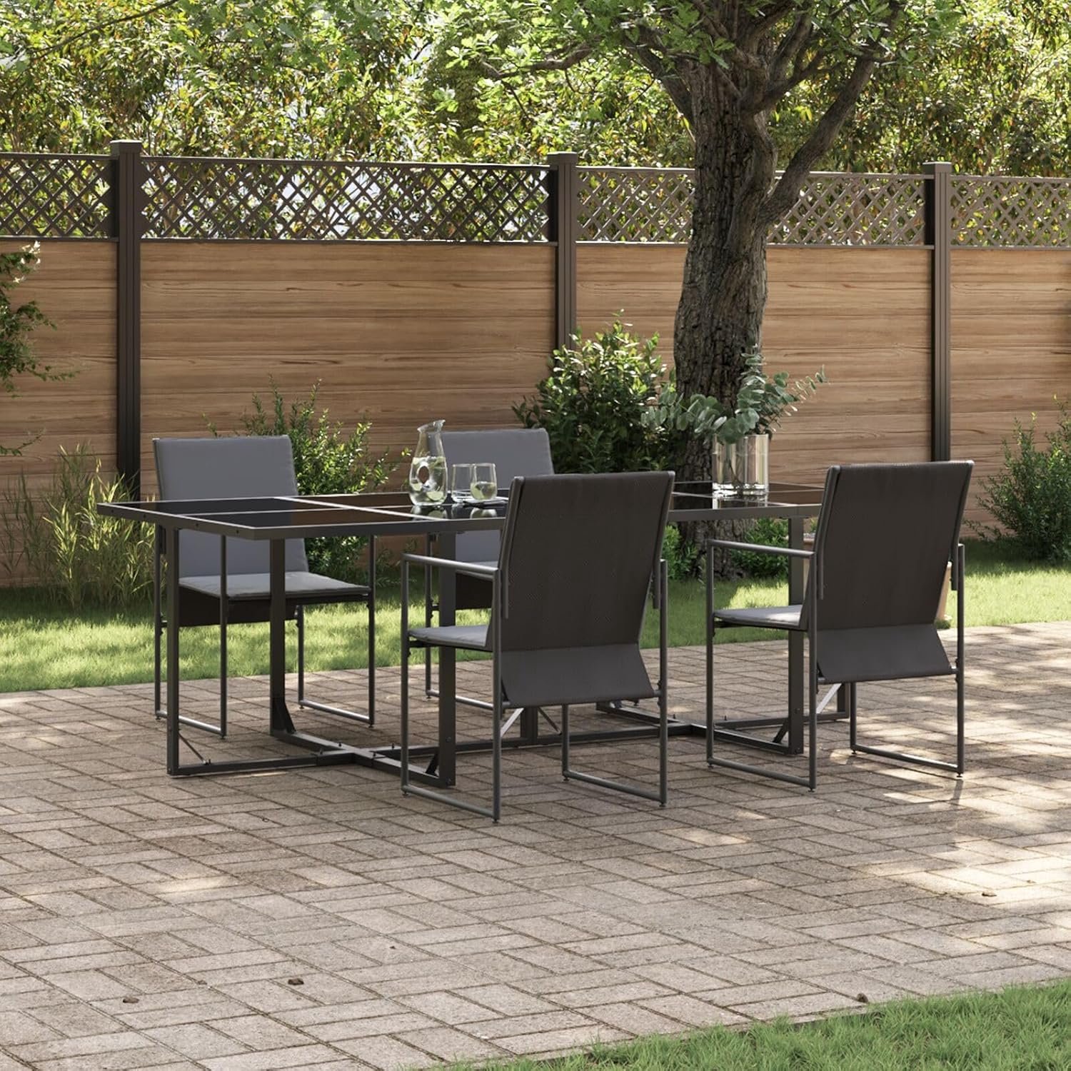 Sets, 6-delige tuin eetkamer set met kussens staal en textiel