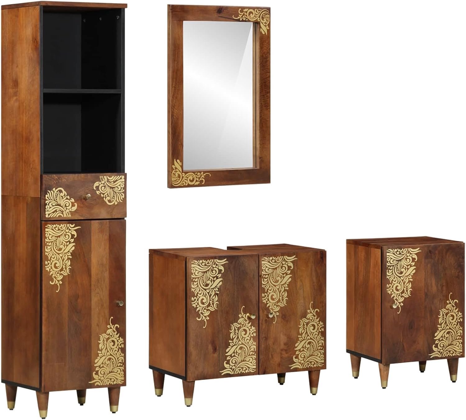 Badkamerkast set 4 STK honingbruin 62 x 33 x 58 cm massief hout