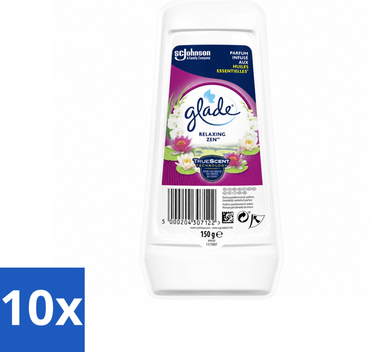 10 x Glade – Luchtverfrisser Gel – Relaxing Zen – 150 g - Voordeelverpakking - 10 stuks