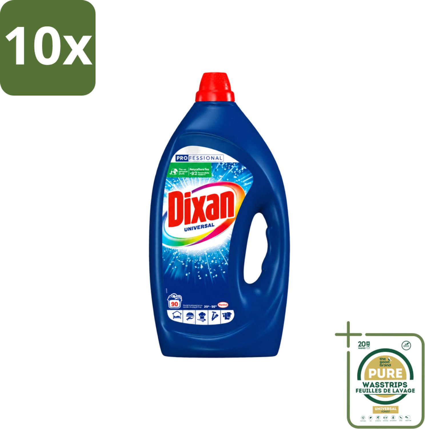 10 x Dixan - Vloeibaar wasmiddel - Alle Kleuren - 90 wasbeurten - Wasstrips - Wasmiddel - Wasgel - Wasbeurt - Vlekverwijdering - Frisheid