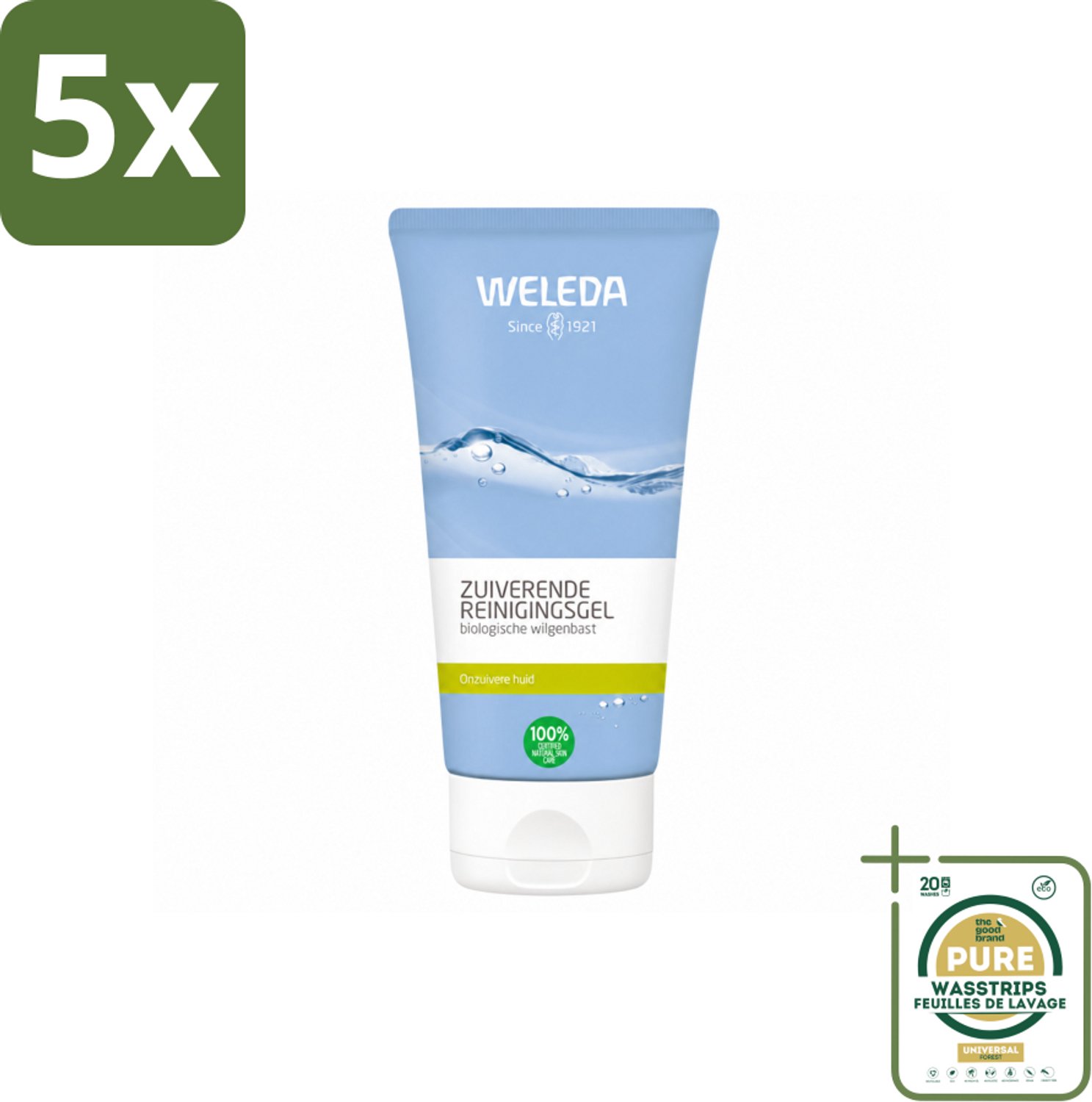 5 x WELEDA - Reinigingsgel Zuiverend - Voor onzuivere huid - 100 ml - Wasstrips - Reinigingsgel - Onzuivere Huid - Puistjes - Mee-eters - Natuurlijke Reiniging