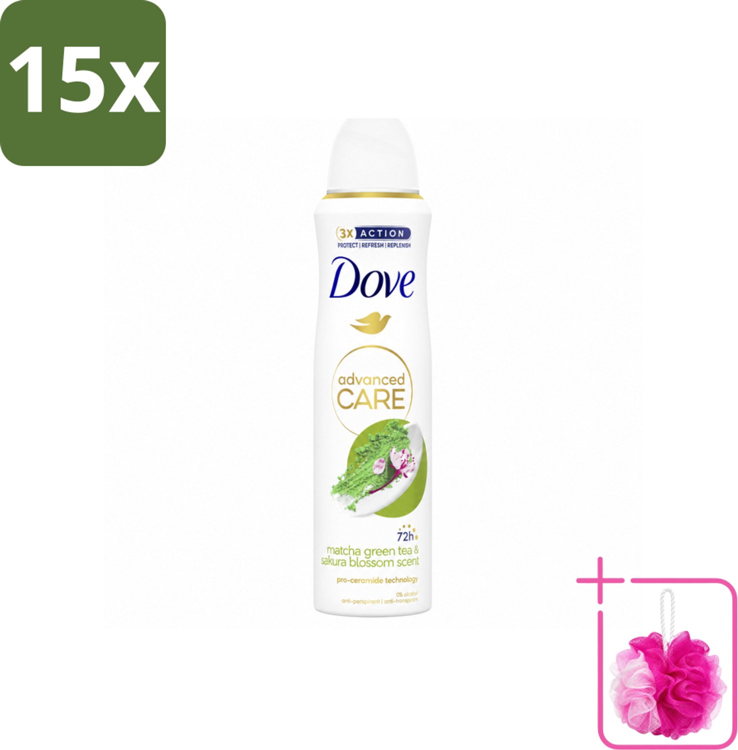 15 x Dove Deodorant Spray - Matcha & Sakura - 150 ml - Bulkverpakking - Deodorant spray - Douchemop - Matcha en sakura