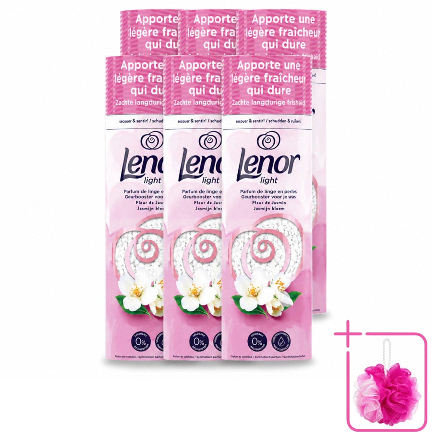 6 x Lenor Light - Geurbooster - Jasmijn - Non-Stop Frisheid - 19 Wasbeurten - Bulkverpakking - Wasgeur - Douchemop - Zijdebloesem