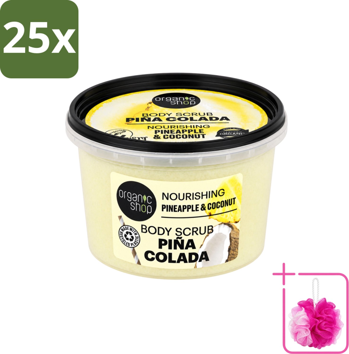 25 x Organic Shop - Body Scrub Pineapple & Coconut - Verfrissend en Voedend - 250 ml - Bulkverpakking - Bodyscrub - Douchemop - Exfoliatie