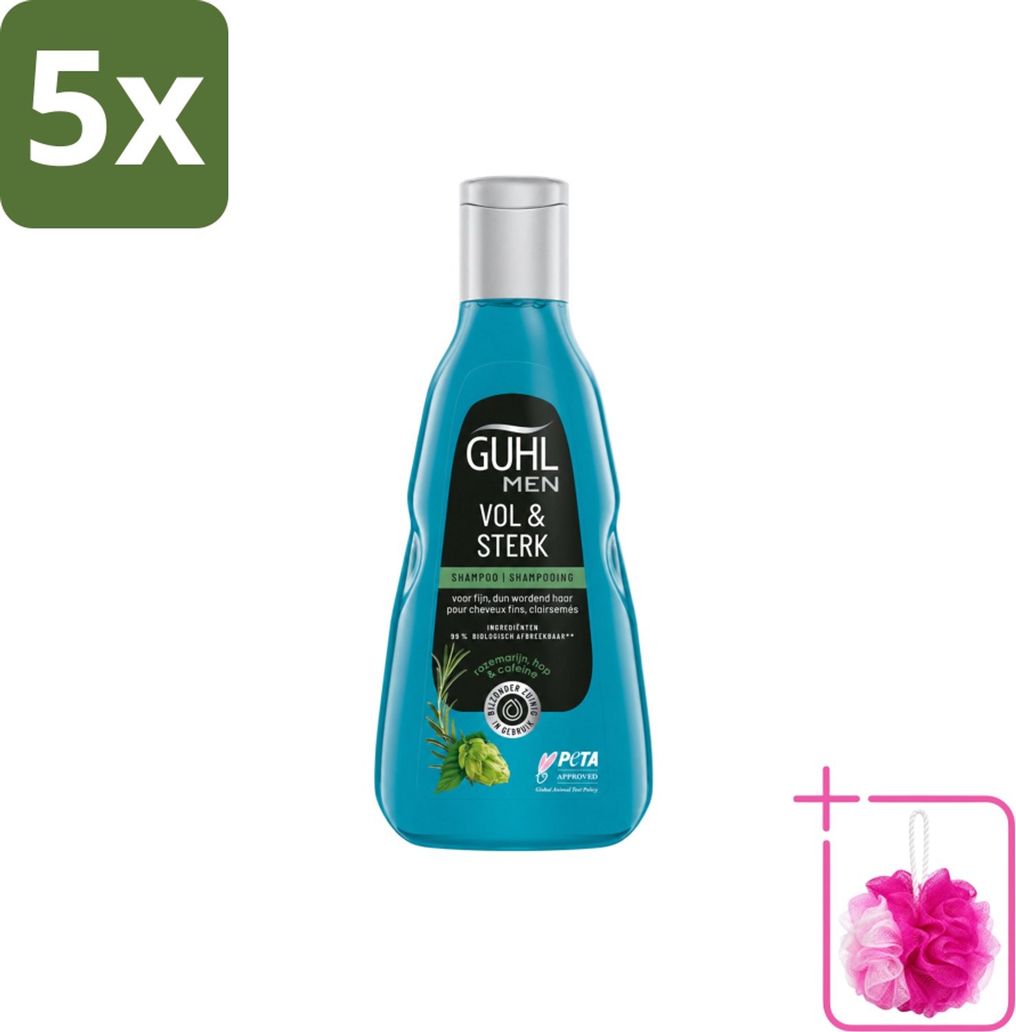 5 x Guhl - Shampoo - Men Vol & Sterk - 250 ml - Bulkverpakking - Mannenhaar - Douchemop - Volume