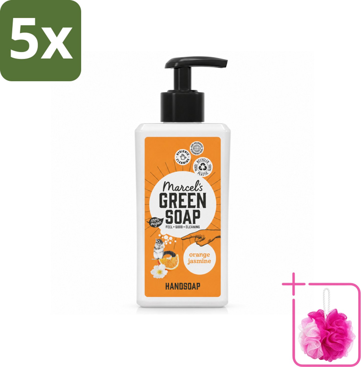 5 x Marcel's Green Soap - Handzeep - Sinaasappel & Jasmijn - Zachte verzorging - 250 ml - Bulkverpakking - Handzeep sinaasappel jasmijn - Douchemop - Natuurlijke handzeep