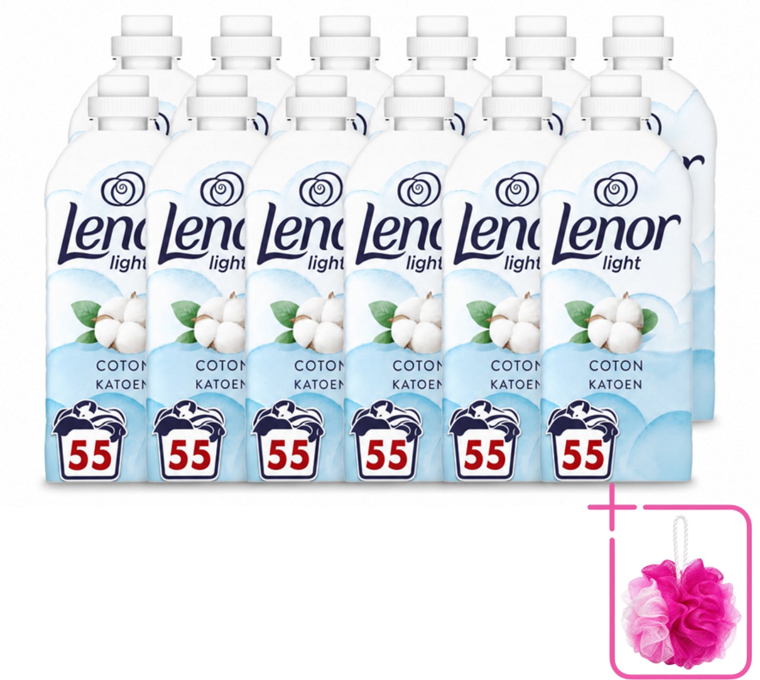 12 x Lenor Light - Wasverzachter - Katoen - Fris & Zacht - 55 Wasbeurten - Bulkverpakking - Wasverzachter katoen - Douchemop - Wasverzachter fris