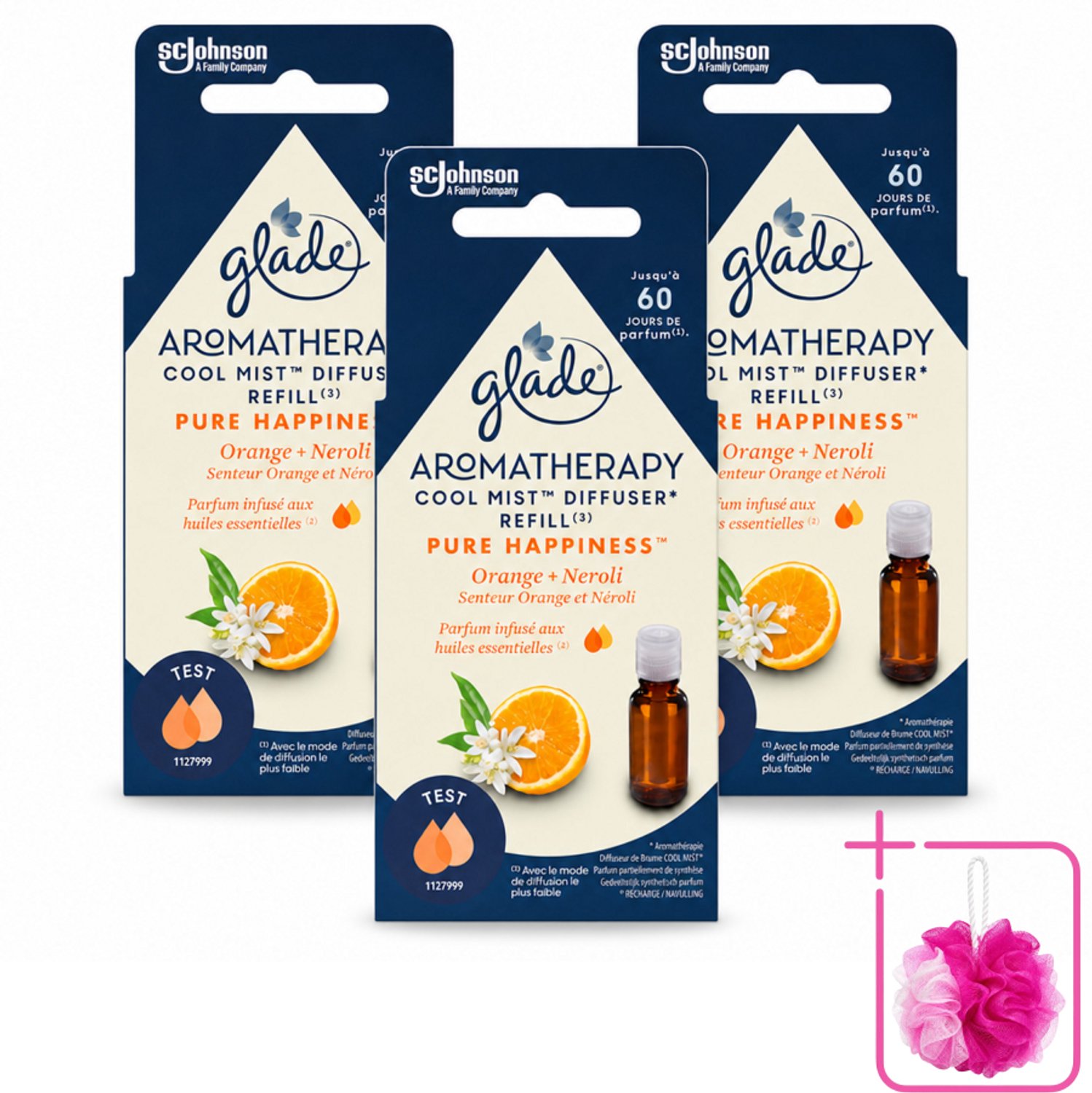 3 x Glade - Mistnavulling Pure Happiness - Aromatherapie - 17,4 ml - Bulkverpakking - Aromatherapie - Douchemop - Geurverspreiding