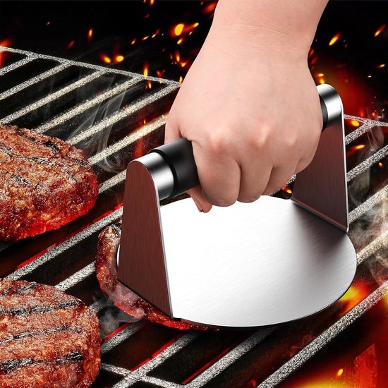 Burger Press, Hamburger Smasher Tool voor bakplaat, roestvrij staal hampaty pers met anti-brandwonden handvat, 14 cm anti-stick grillpers voor smashburger, spek, rundergehakt, vlees — afbeelding 3
