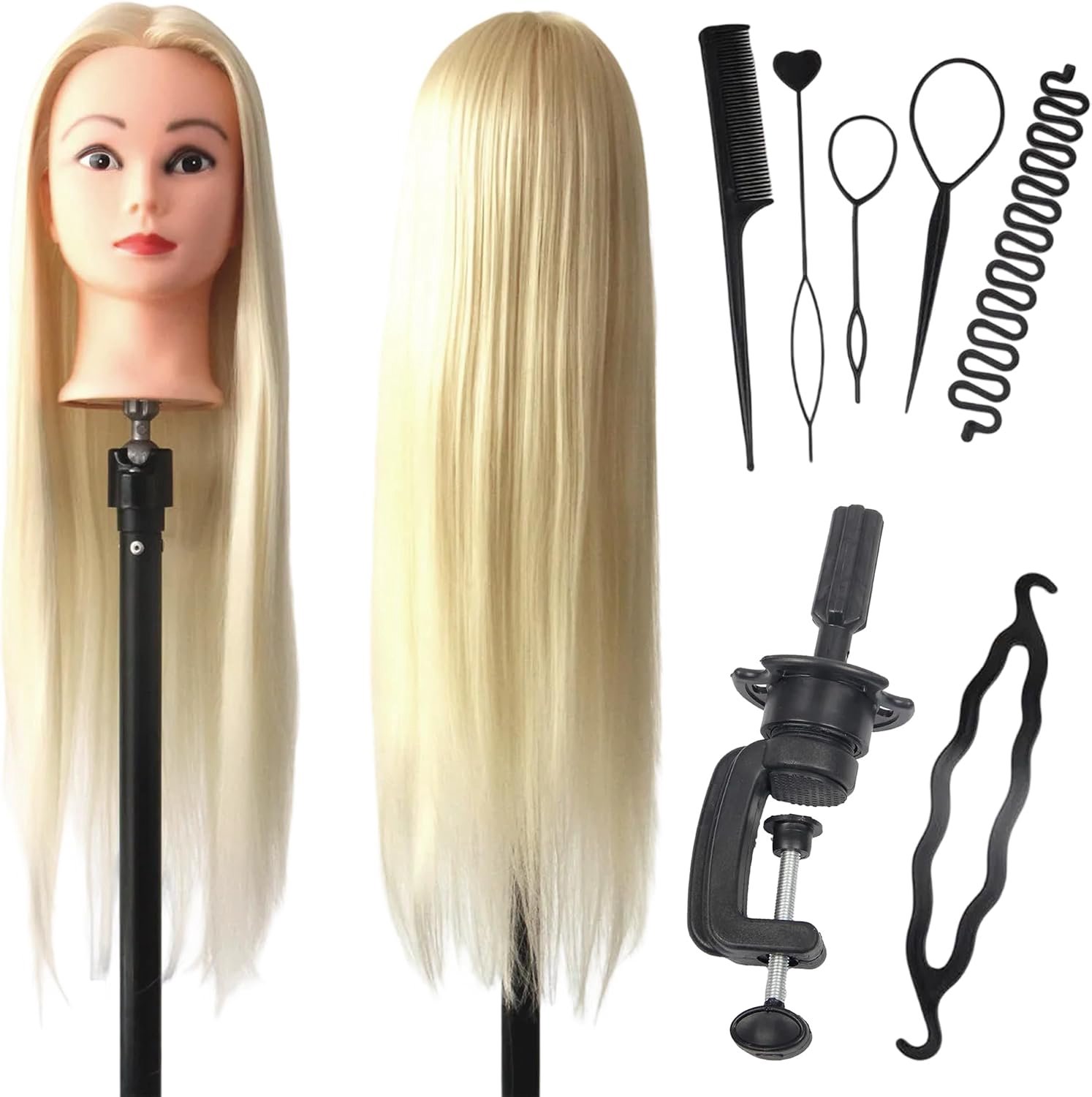 Hair Styling Head, Beauty Training Styling Headband Holder, Practice Head Hair Styling Tool Accessoires Set, Voor Het Oefenen Van Make-Up, Haarstyling, Krullen En Rechtmaken, Enz. (Beige)