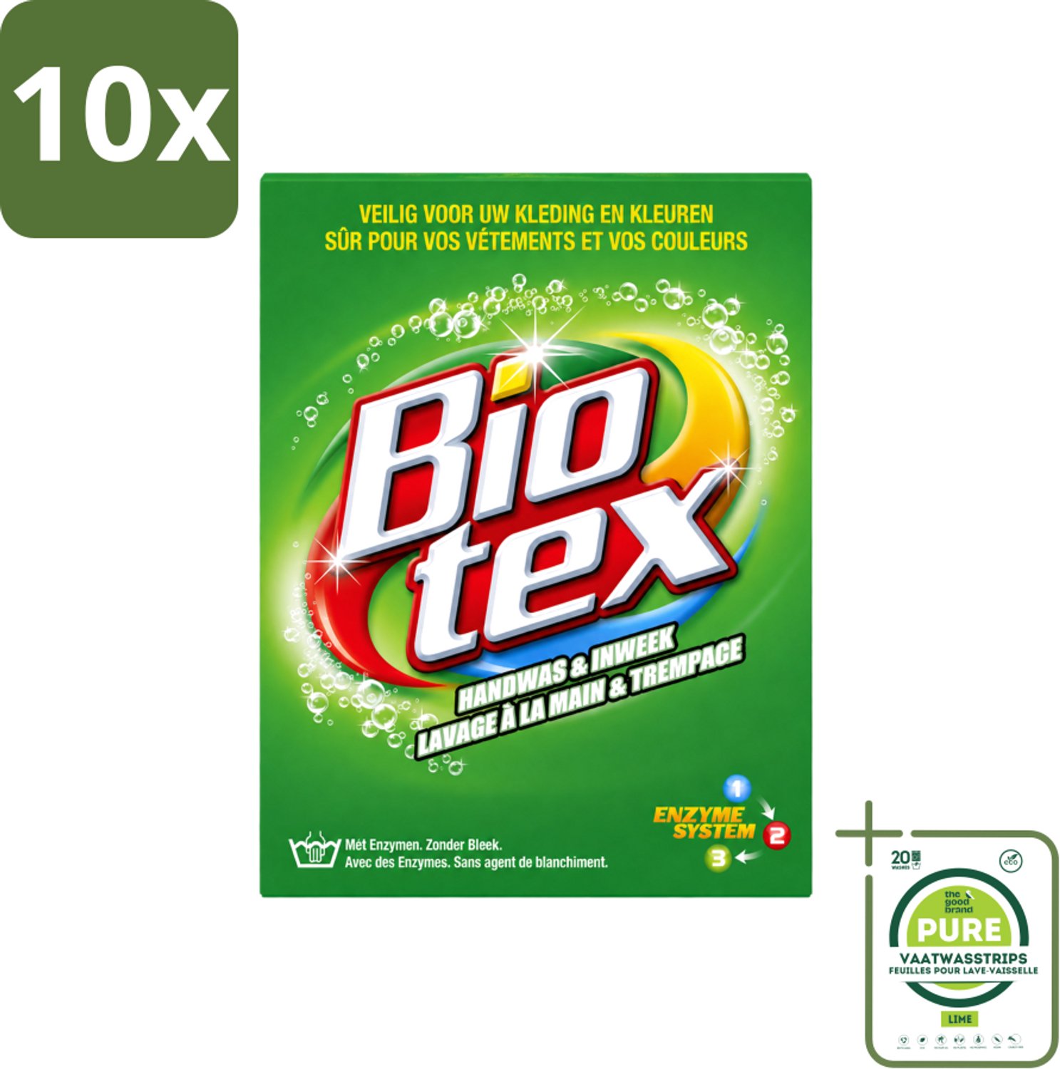 10 x Biotex - Waspoeder - Handwas & Inweek - Actieve Biologische Enzymen - 720 g - Grootverpakking - Vaatwasstrips - Handwas - Inweek Waspoeder - Biologisch Wasmiddel - Enzymen - Vuil Verwijderen