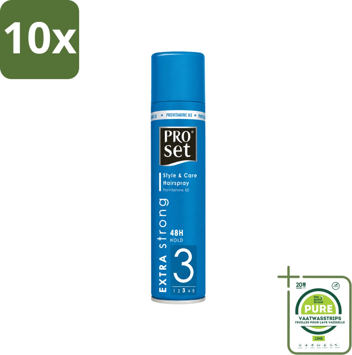 10 x Proset - Haarspray - Extra Sterk - 48 uur Werking - 300 ml - Grootverpakking - Vaatwasstrips - Haarspray - 48 Uur Fixatie - Extra Sterk - ProVitamine B5 - Haarkapsel
