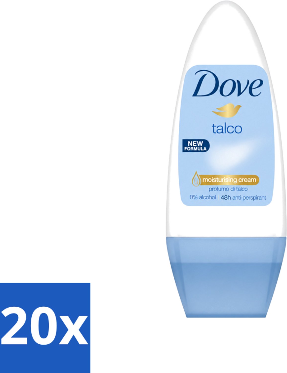 20 x Dove - Deodorant - Roll-on Talco - Subtiele en zachte geur - 50 ml - Voordeelverpakking - 20 stuks