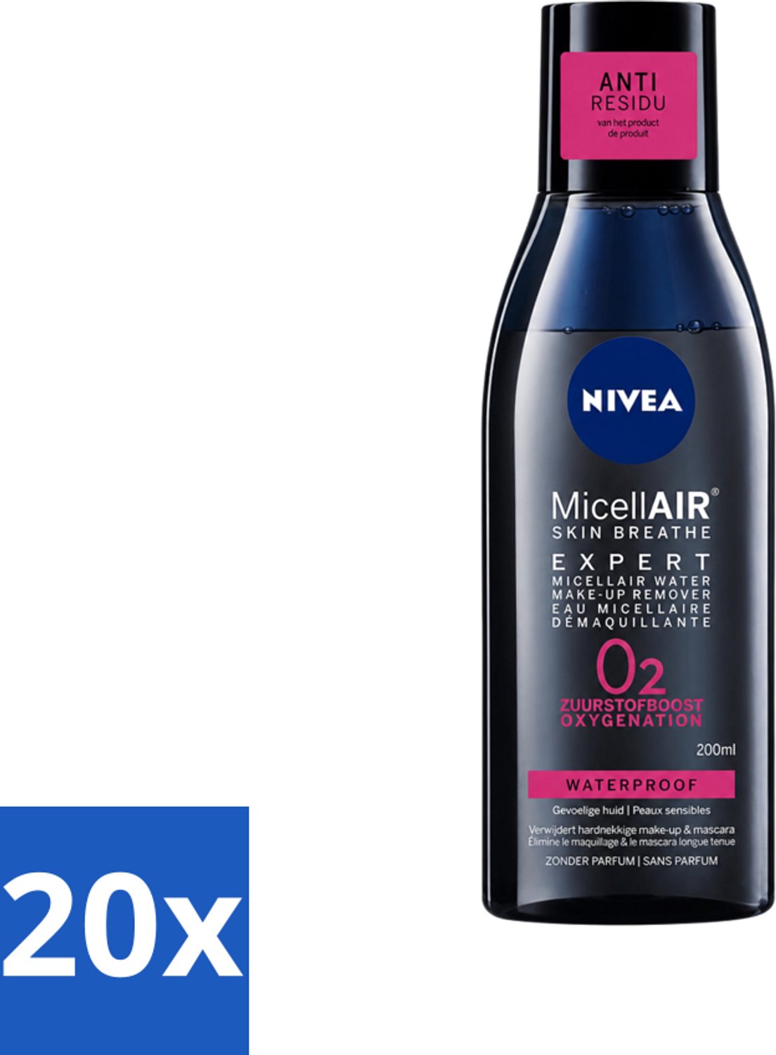 20 x Nivea - Expert Make-up Remover - Micellair Water - Gezichtsreinigingsmiddel - 200 ml - Voordeelverpakking - 20 stuks