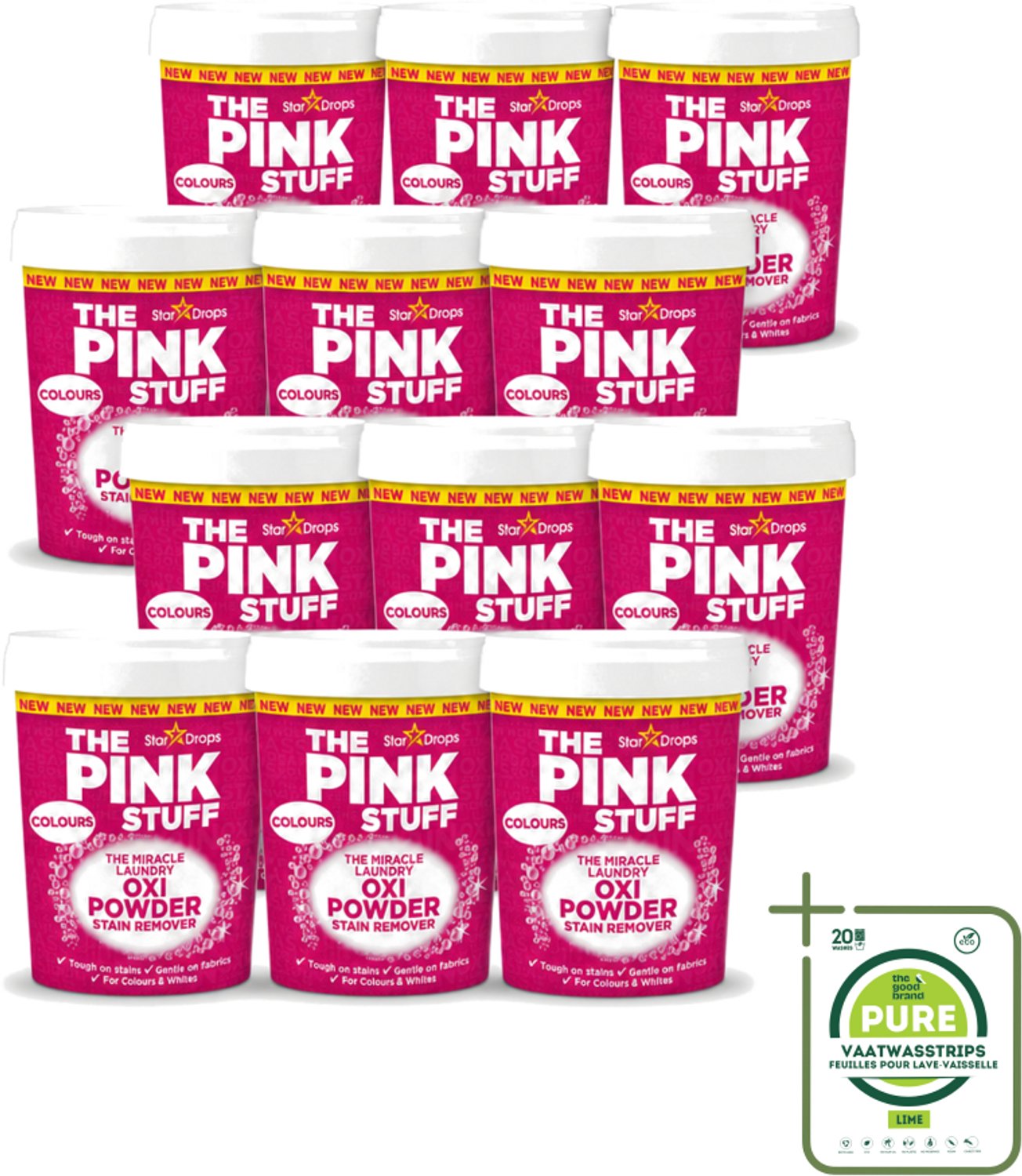 12 x The Pink Stuff - Vlekverwijderaar - Voor Bonte Was - 1kg - Grootverpakking - Vaatwasstrips - Vlekverwijderaar - Wasgoed Reinigen - Vlekken Verwijderen - Poeder Voor Was - Kleurbehoud