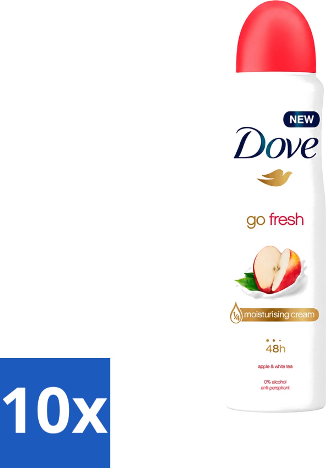 10 x Dove - Deodorant - Go Fresh Apple & White Tea - Verfrissend en fruitig - 250 ml - Voordeelverpakking - 10 stuks