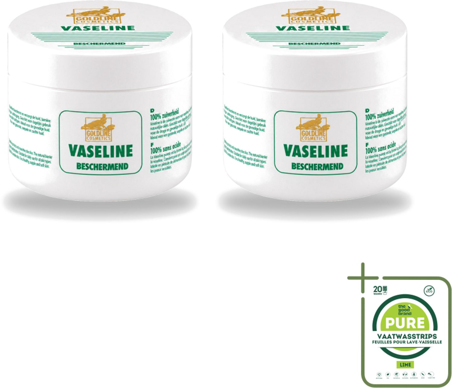 2 x Goldline - Vaseline - Huidverzorging - Beschermend & Hydraterend - 250 ml - Grootverpakking - Vaatwasstrips - Bodycrème - Hydratatie - Bescherming - Huidverzorging - Vocht Vasthouden