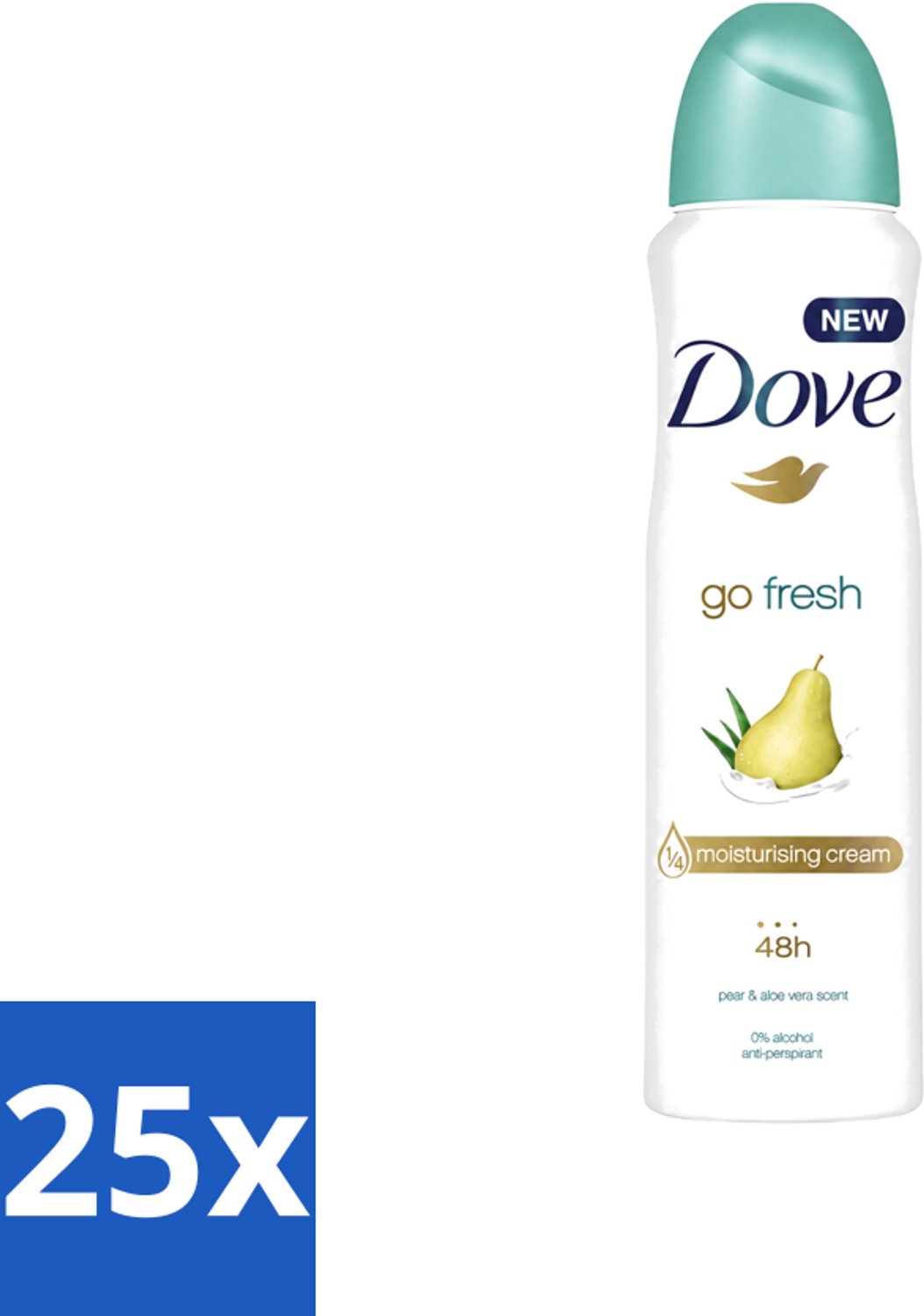 25 x Dove - Deodorant - Spray Go Fresh Pear & Aloe - Frisse en verzorgende geur - 250 ml - Voordeelverpakking - 25 stuks