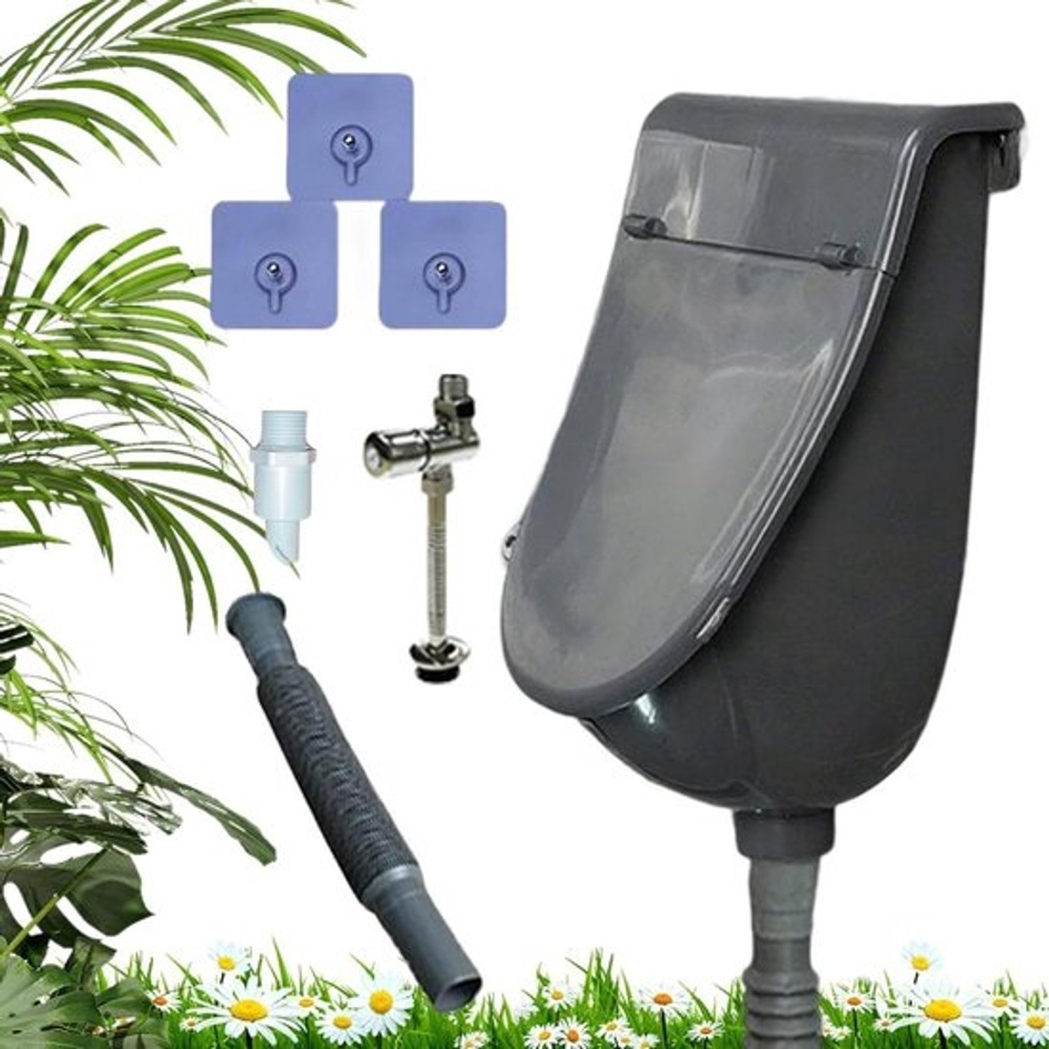 Waterloos urinoir - Draagbaar toilet - Hygiënisch gebruik - Geur- en spatpreventie - 40 x 308 x 204 cm - Grijs