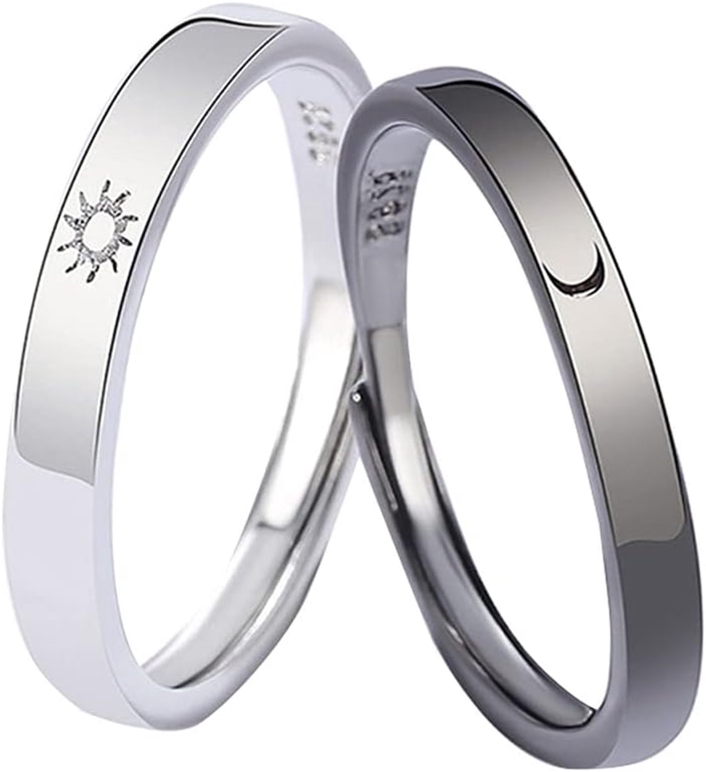 Ringen voor koppels, zon en maan, roestvrij staal