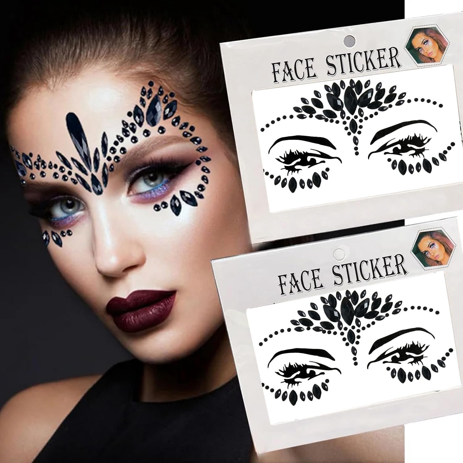 Stickers voor gezicht, Halloween, strassteentjes, zelfklevend, prachtige gezichtstattoo, glitter, strassteentjes, zelfklevend, voor Halloween, carnaval, cosplay, festival en feest
