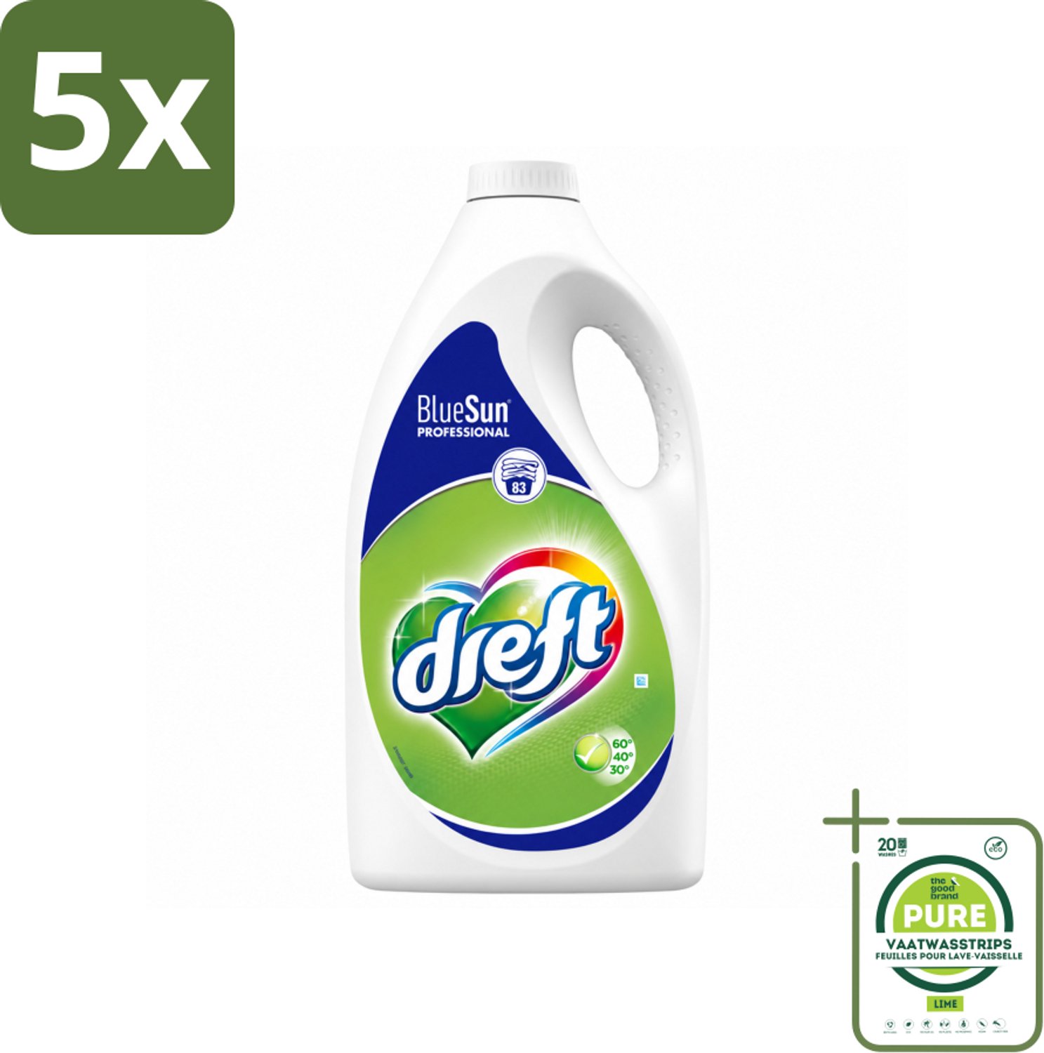 5 x Dreft - Vloeibaar Wasmiddel - Professional - Voor dagelijks gebruik - 83 Wasbeurten - Grootverpakking - Vaatwasstrips - Wasmiddel - Vlekverwijdering - Waskracht - Wasmachine - Wasbeurt