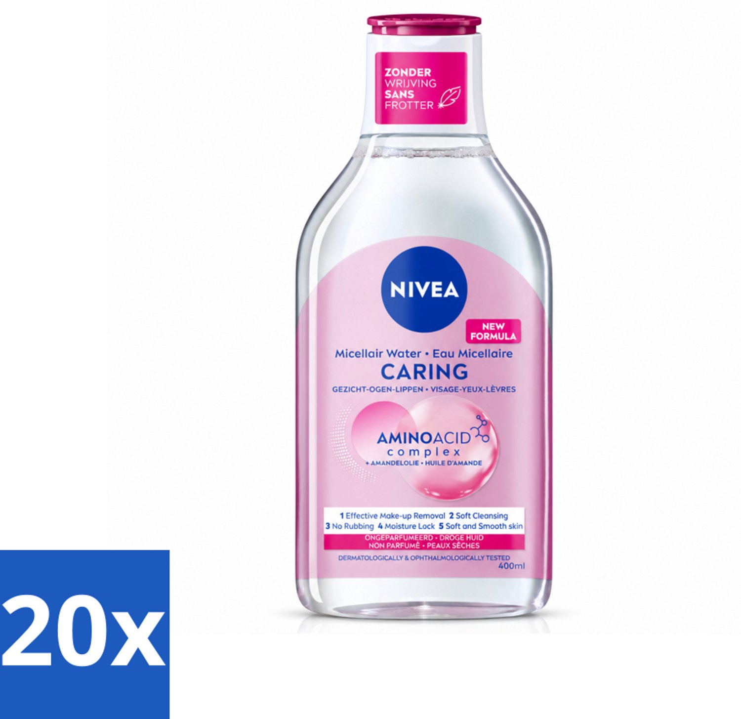 20 x NIVEA - Micellair Water - Essentials Verzachtend & Verzorgend - Voor droge huid - Met Amandelolie & Aminozuren - 400 ml - Voordeelverpakking - 20 stuks