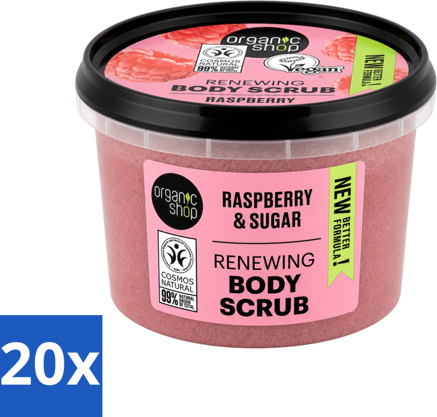 20 x Organic Shop - Organic Raspberry & Sugar Body Scrub - Verfrissend en Peeling - 250 ml - Voordeelverpakking - 20 stuks