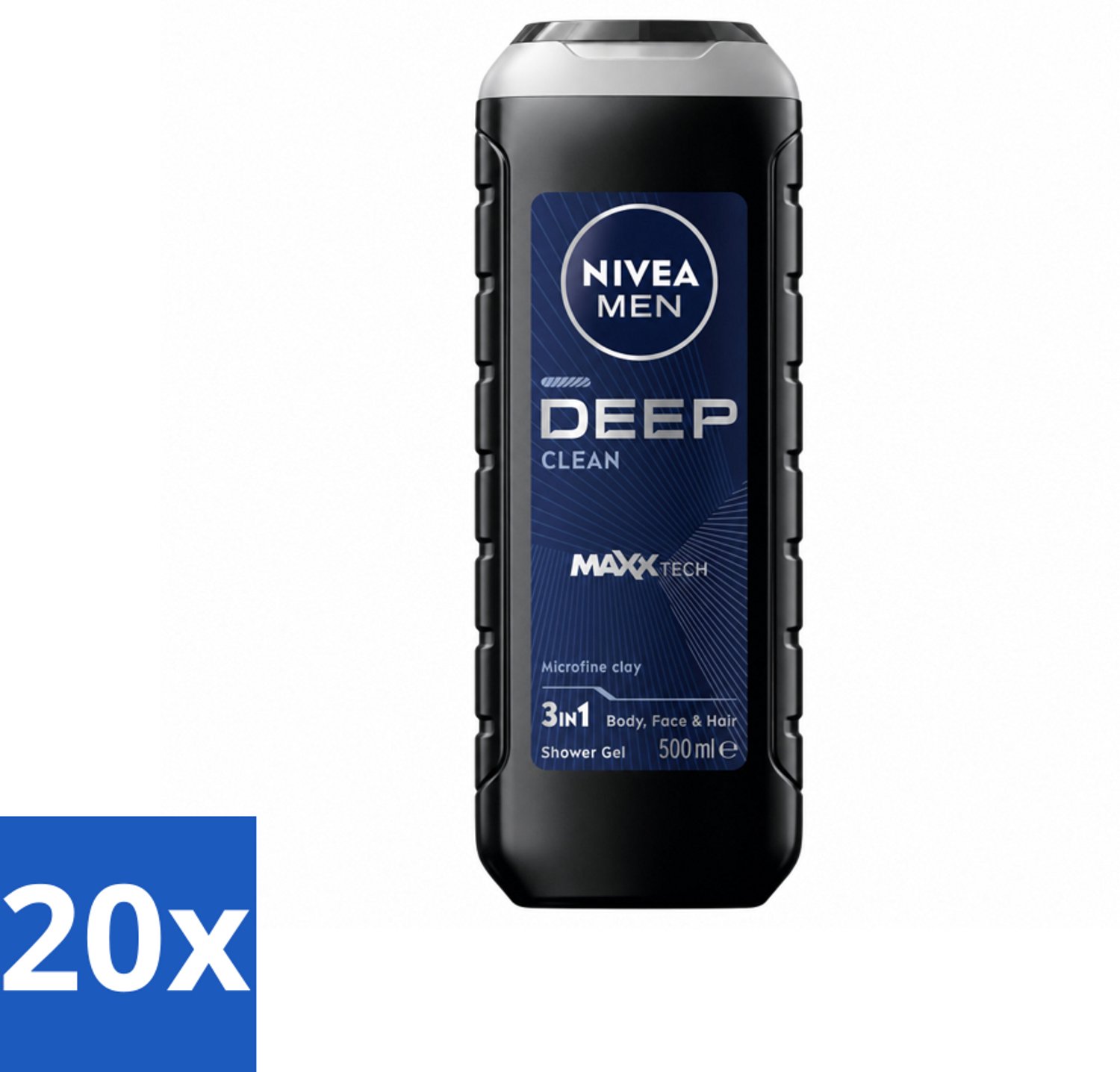20 x NIVEA MEN - Douchegel - Deep Clean 3-in-1 - 500 ml - Voordeelverpakking - 20 stuks
