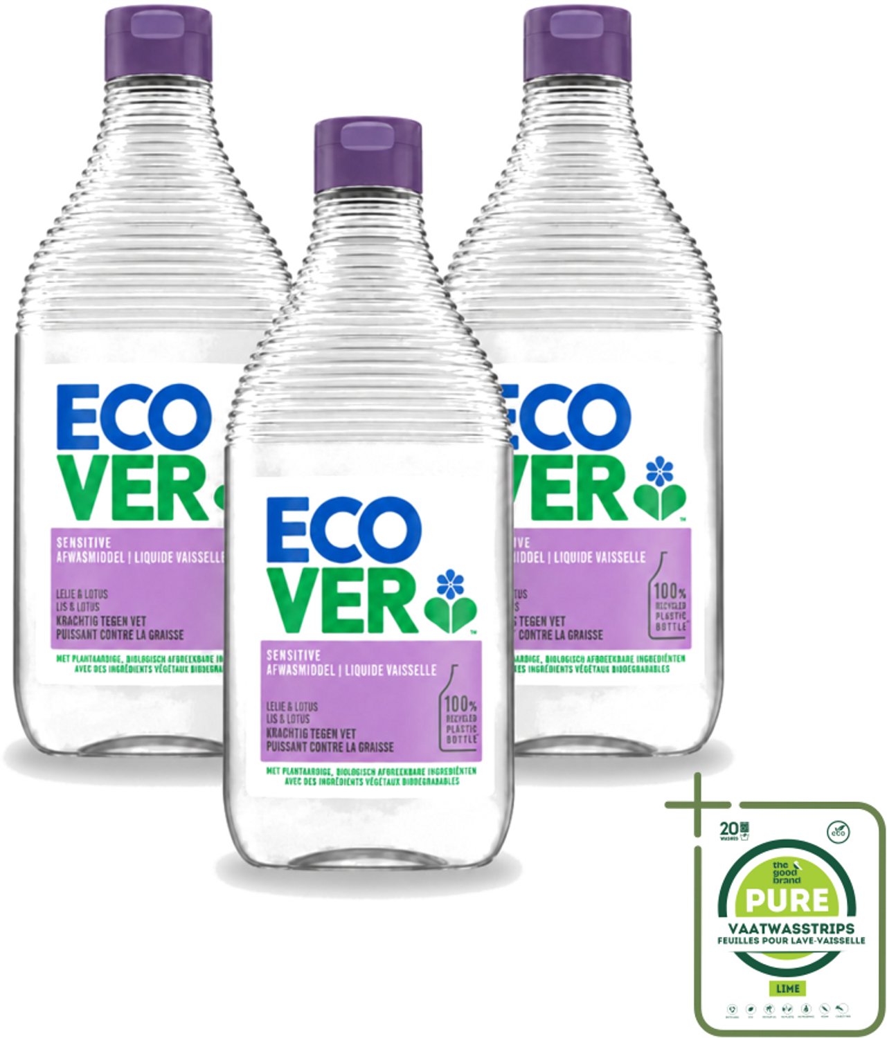 3 x Ecover - Afwasmiddel - Lelie & Lotus - 450 ml - Grootverpakking - Vaatwasstrips - Afwasmiddel - Plantaardig Afwasmiddel - Natuurlijk Afwasmiddel - Afwasmiddel Lelie En Lotus - Afwasmiddel Voor Vaat