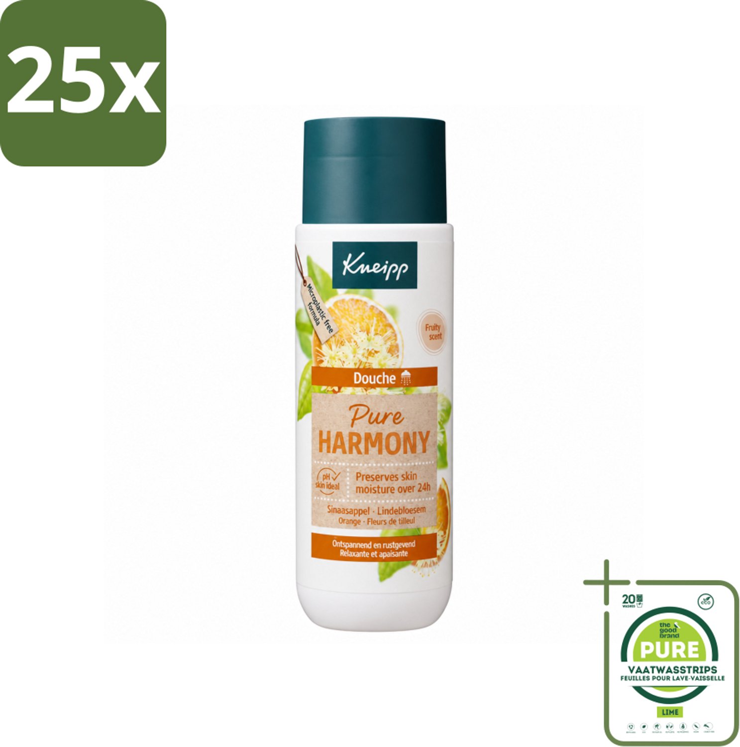 25 x Kneipp - Douchegel - Oranje lindebloesem - 200 ml - Grootverpakking - Vaatwasstrips - Douchegel - Natuurlijke Reiniging - Ontspanning - Balans - Geurbeleving