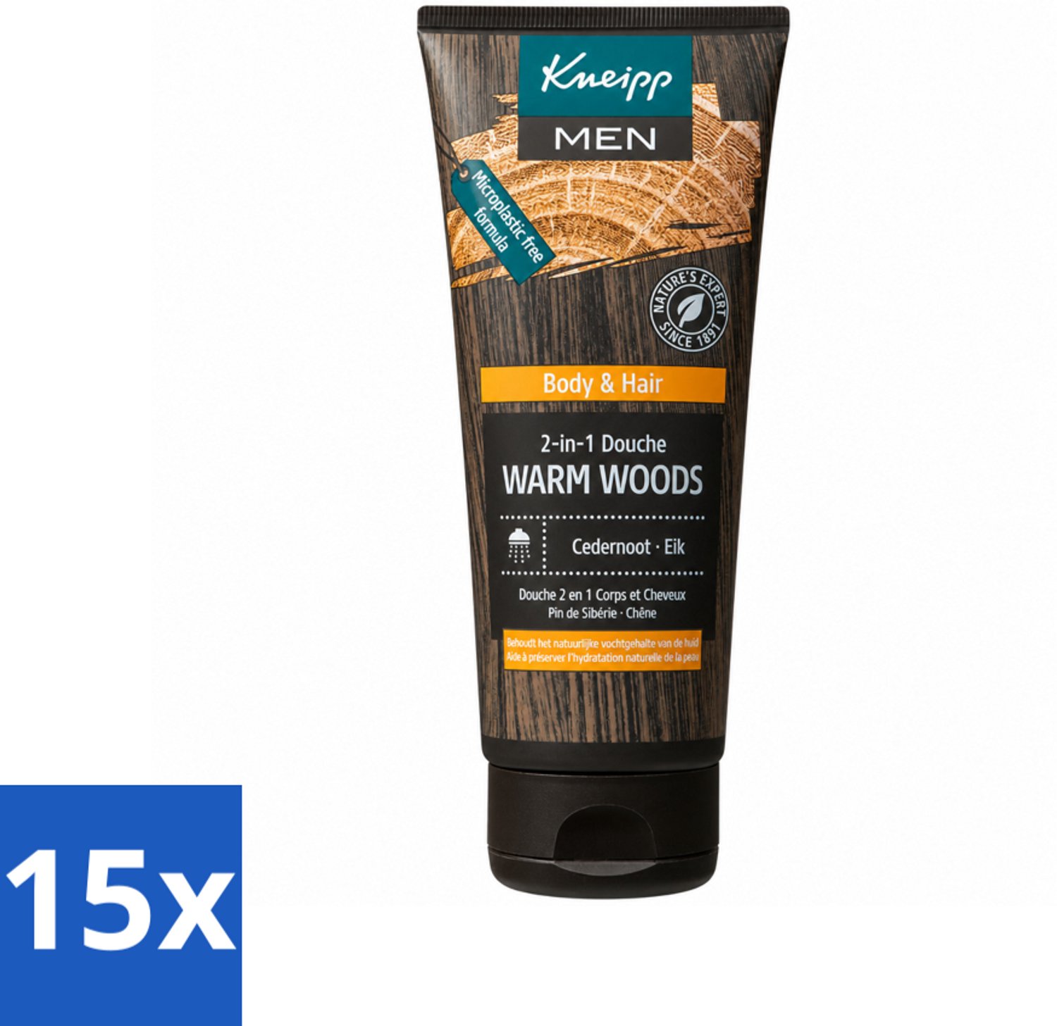 15 x Kneipp - Douchegel - Men - Warm Woods - 2-in-1 - 200 ml - Voordeelverpakking - 15 stuks