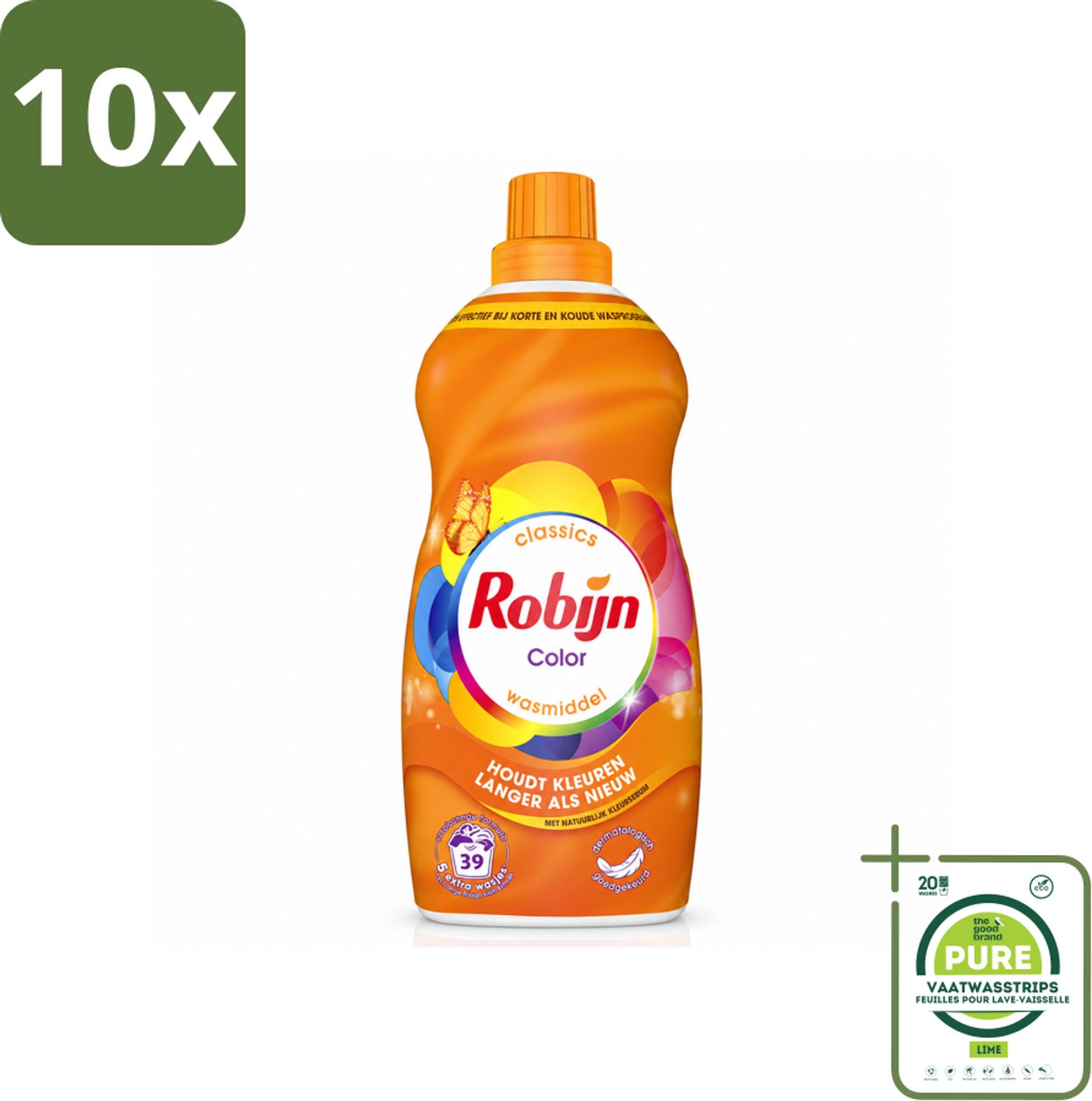 10 x Robijn – Vloeibaar Wasmiddel – Klein & Krachtig Color – 1,19 L - Grootverpakking - Vaatwasstrips - Kleurbehoud - Kleurherstel - Wasmiddel Kleur - Wasmiddel Voor Gekleurd Was - Koud Wasmiddel