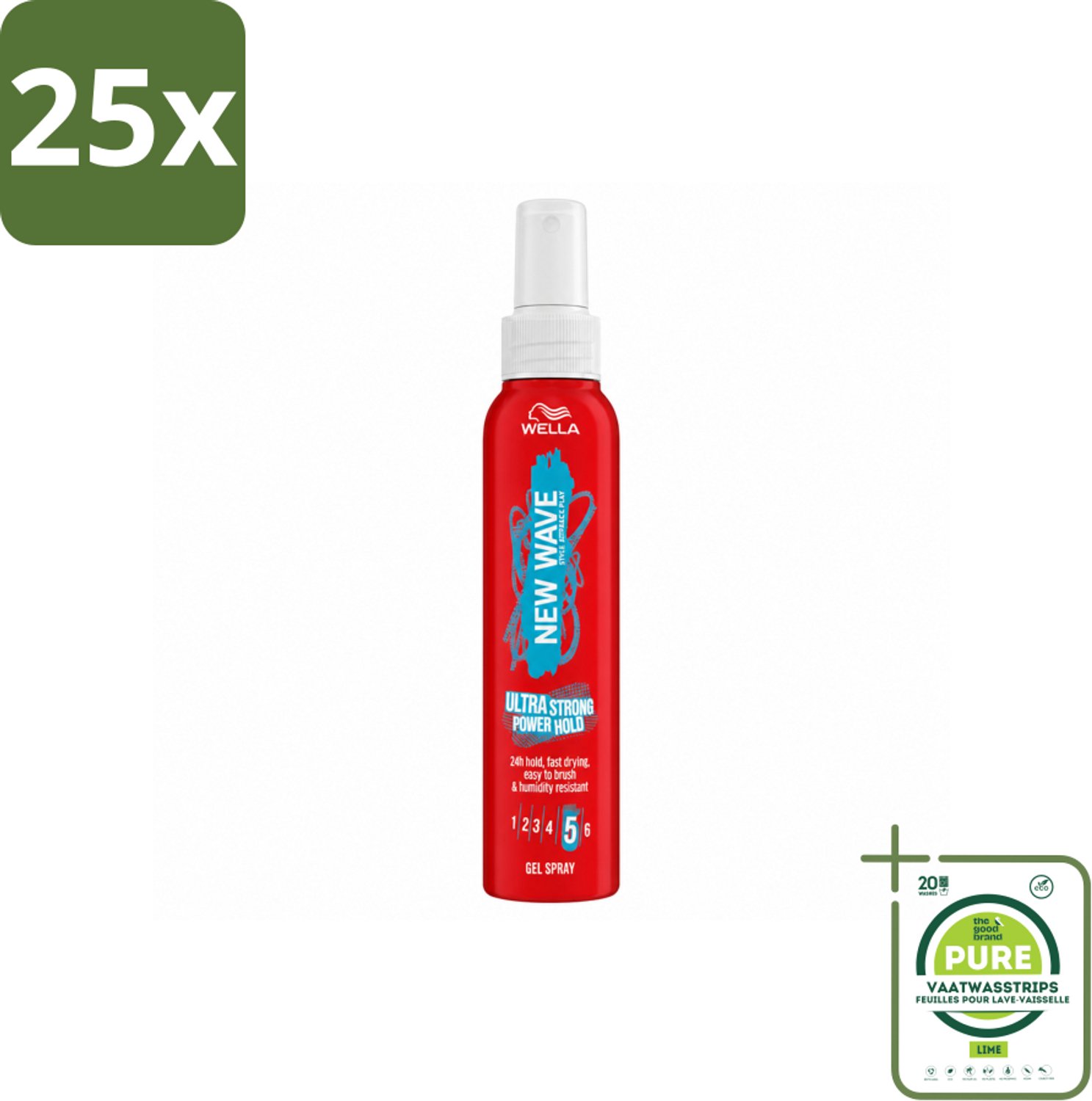 25 x Wella – New Wave Power Hold – Gelspray – 150 ml - Grootverpakking - Vaatwasstrips - Kapsel Stylen - Krachtige Hold - Styling Spray - Haar Fixeren - Gedefinieerde Kapsel