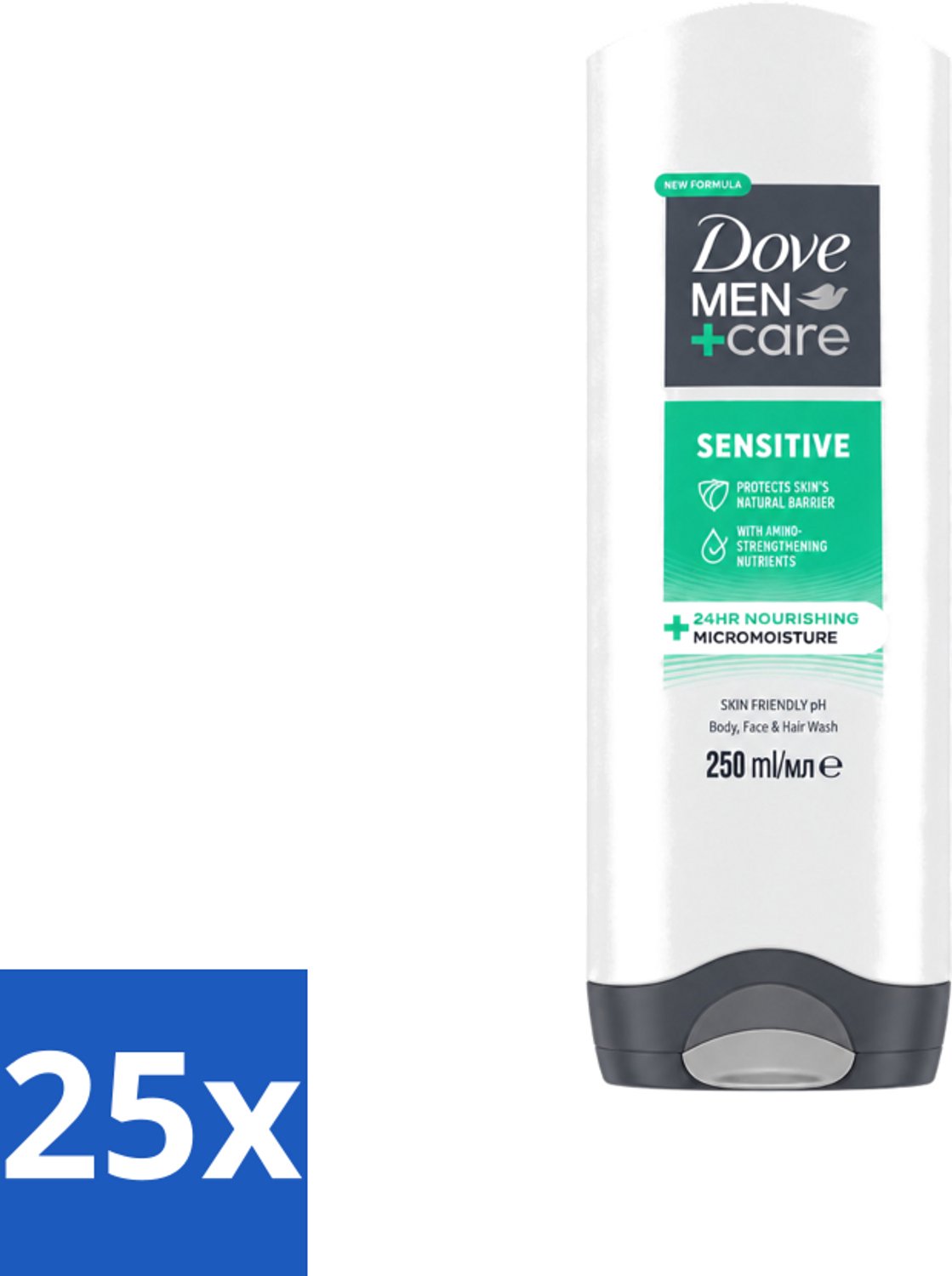 25 x Dove Men+Care - Sensitive - Douchegel 3-in-1 - Verzorgend - 250 ml - Voordeelverpakking - 25 stuks