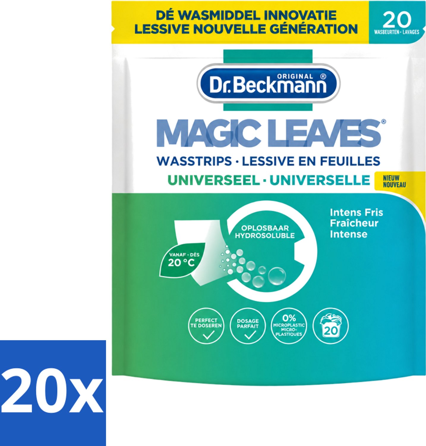20 x Dr. Beckmann - Magic Leaves Universeel - Wasstrips - Witte en Gekleurde Was - 20 Wasbeurten - Voordeelverpakking - 20 stuks