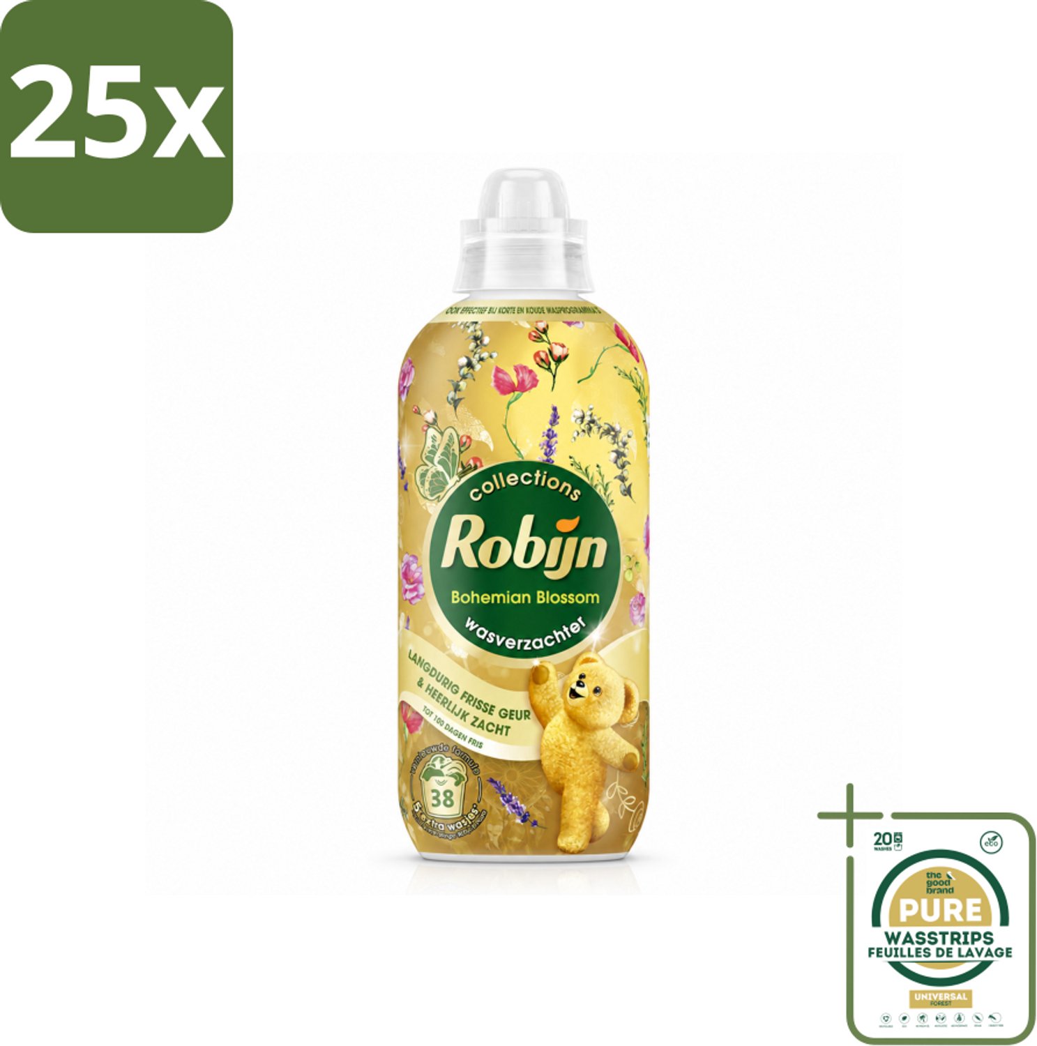 25 x Robijn – Wasverzachter – Bohemian Blossom – 765 ml - Wasstrips - Wasverzachter - Wasverzachter Bloemig - Wasverzachter Zacht - Wasverzachter Voor Katoen - Wasverzachter Voor Synthetisch