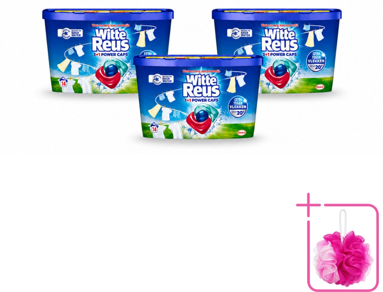 3 x Witte Reus - Wasmiddel - Power Caps 3+1 - 14 Capsules - Bulkverpakking - Wasmiddel - Douchemop - Wascapsule