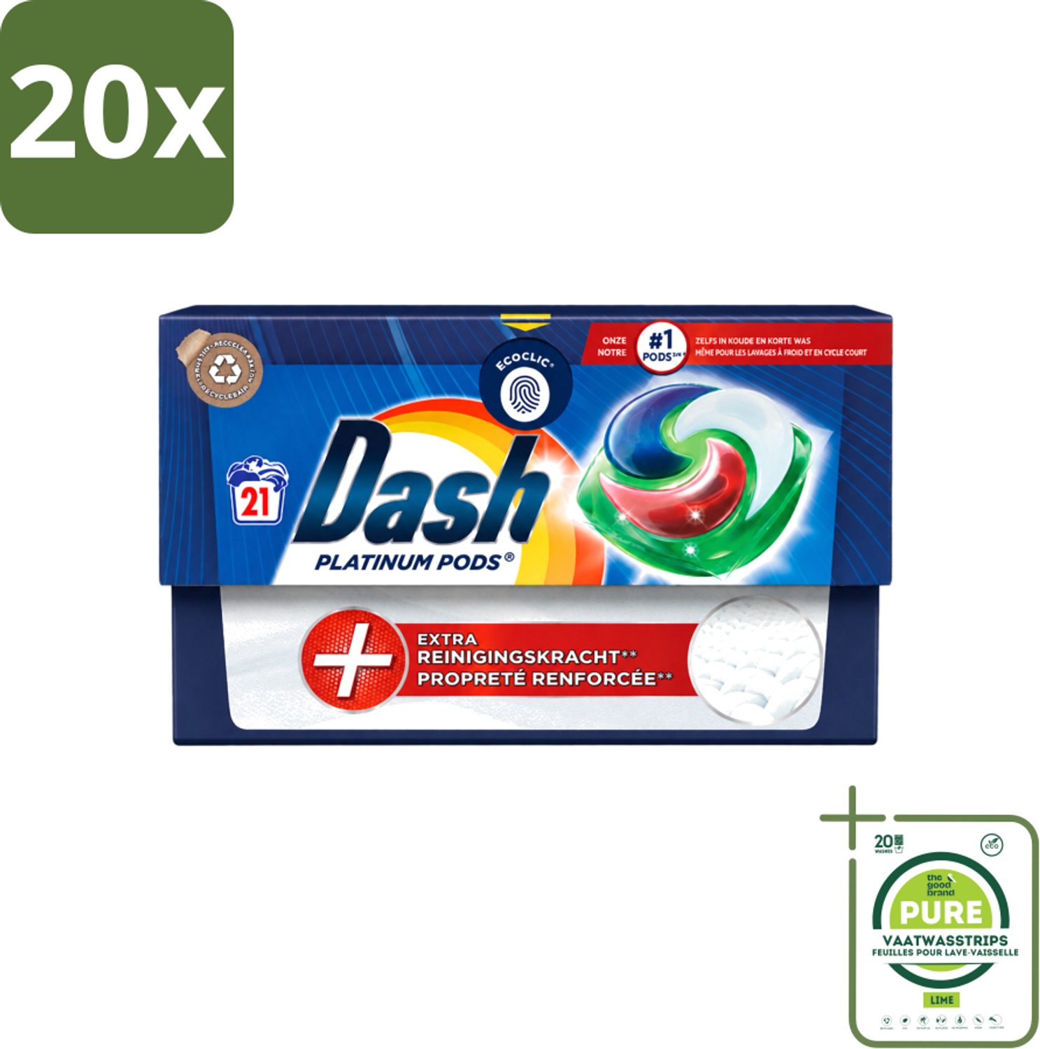 20 x Dash Platinum - Wasmiddel Capsules - Witte en Gekleurde Was - 21 Wasbeurten - Grootverpakking - Vaatwasstrips - Wasmiddel - Wascapsules - Vlekverwijdering - Wasbeurt - Wasmachine