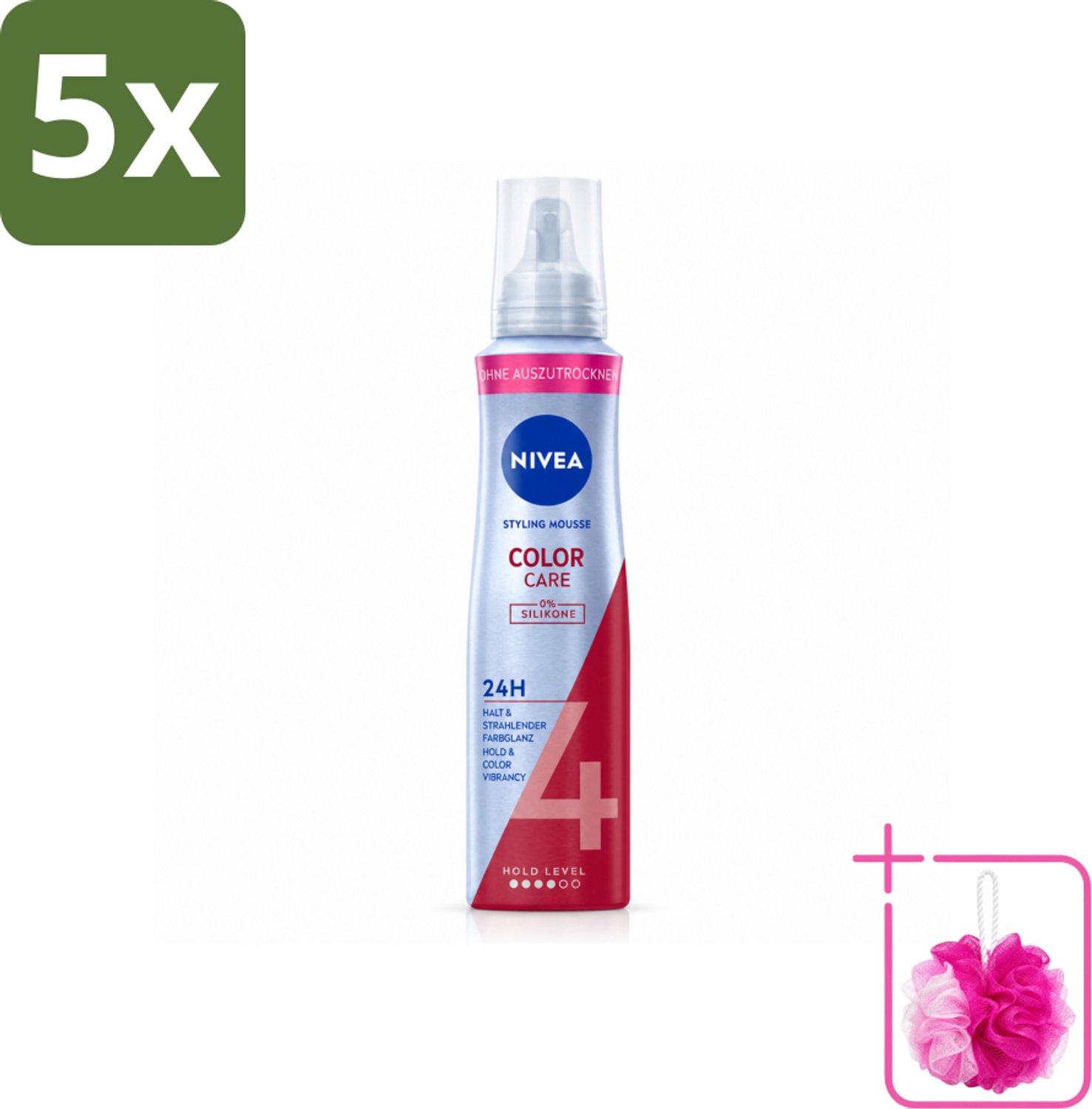 5 x NIVEA – Haarmousse – Color Care & Protect – 150 ml - Bulkverpakking - Haarkleur bescherming - Douchemop - Haarmousse