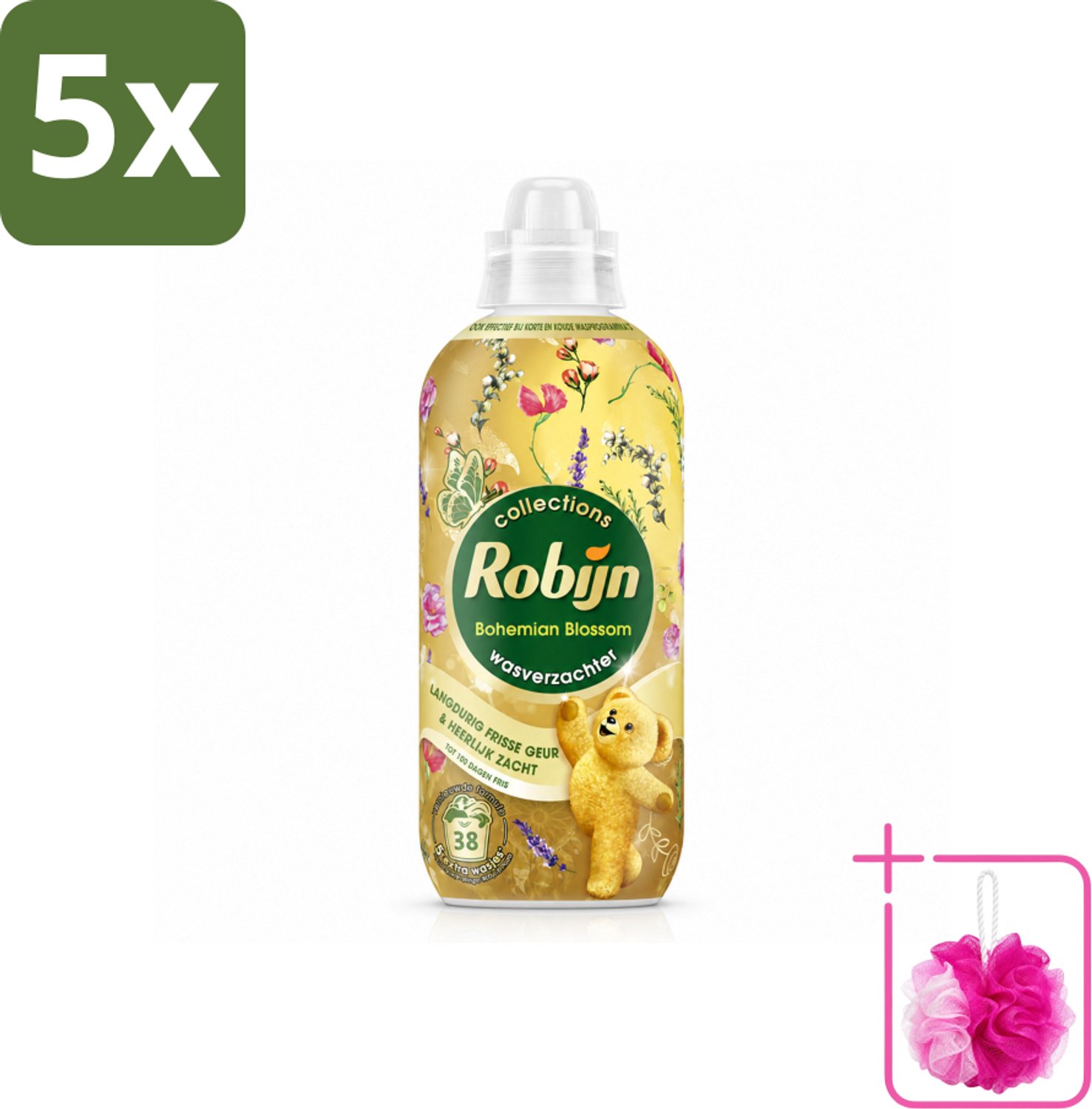 5 x Robijn – Wasverzachter – Bohemian Blossom – 765 ml - Bulkverpakking - Wasverzachter - Douchemop - Bloemige geur