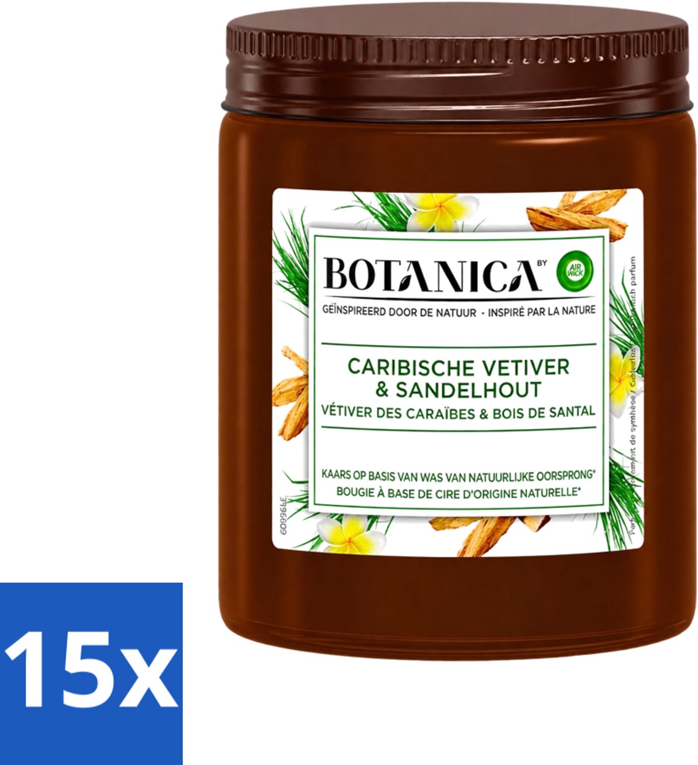 Air Wick 15 x Botanica by Air Wick - Geurkaars - Vetiver & Sandelhout - 40 Uur Brandduur - Voordeelverpakking - 15 stuks Bruin