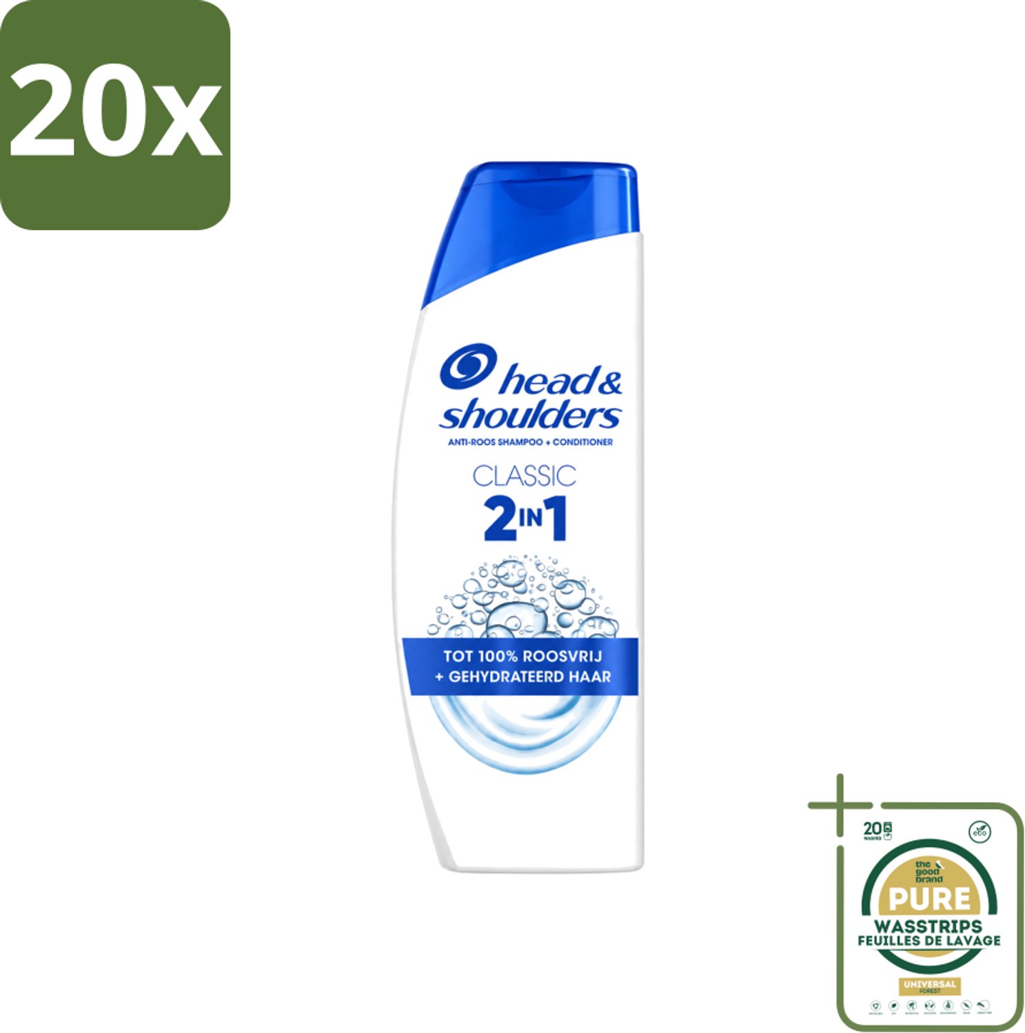 20 x Head & Shoulders – 2-in-1 – Classic – 625 ml - Wasstrips - Anti-roos Shampoo - 2-in-1 Shampoo - Shampoo Tegen Roos - Hoofd En Schouders - Haar Verzorging