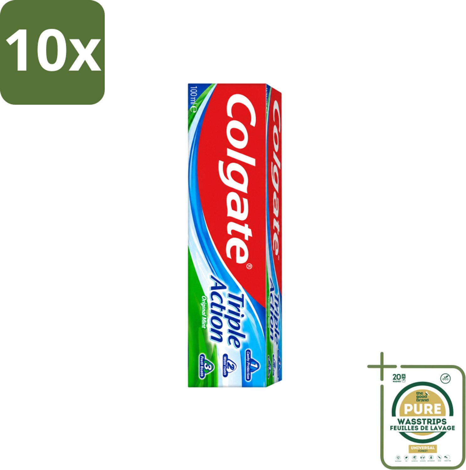 10 x Colgate - Triple Action - Original Mint - Tandpasta - 100ml - Wasstrips - Tandpasta - Gaatjesbescherming - Wittere Tanden - Frisse Adem - Mondverzorging